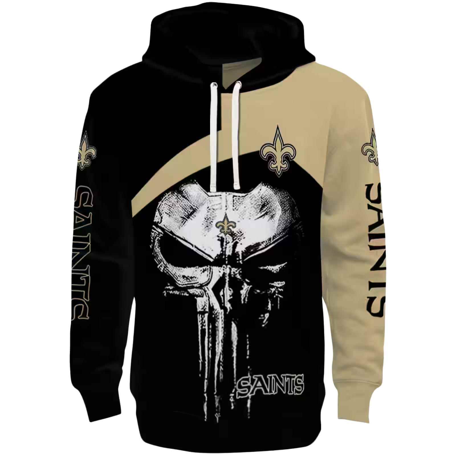 New Orleans Saints Skull Punisher Black Hoodie