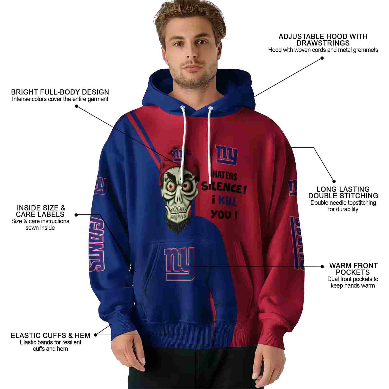 new york giants achmed skull blue hoodie latest model