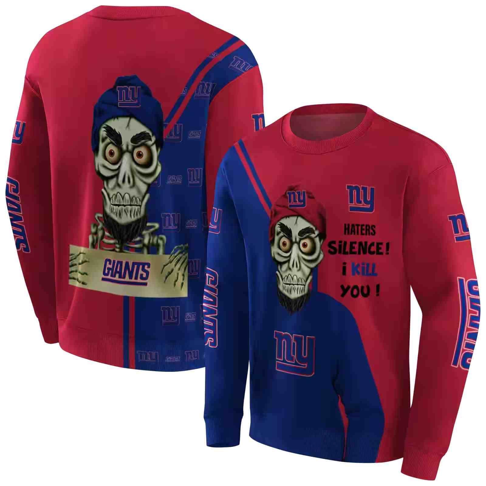 new york giants achmed skull blue hoodie premium grade