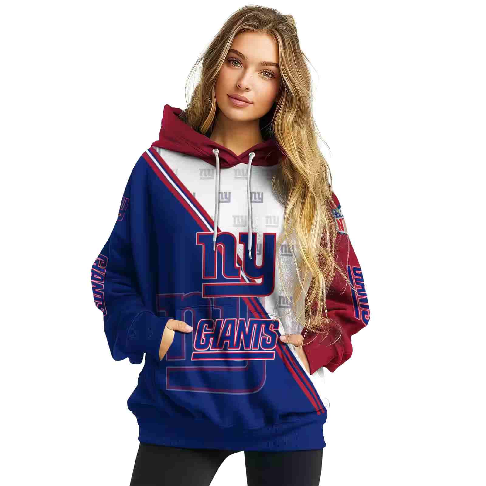 new york giants diagonal stripe blue white hoodie high quality