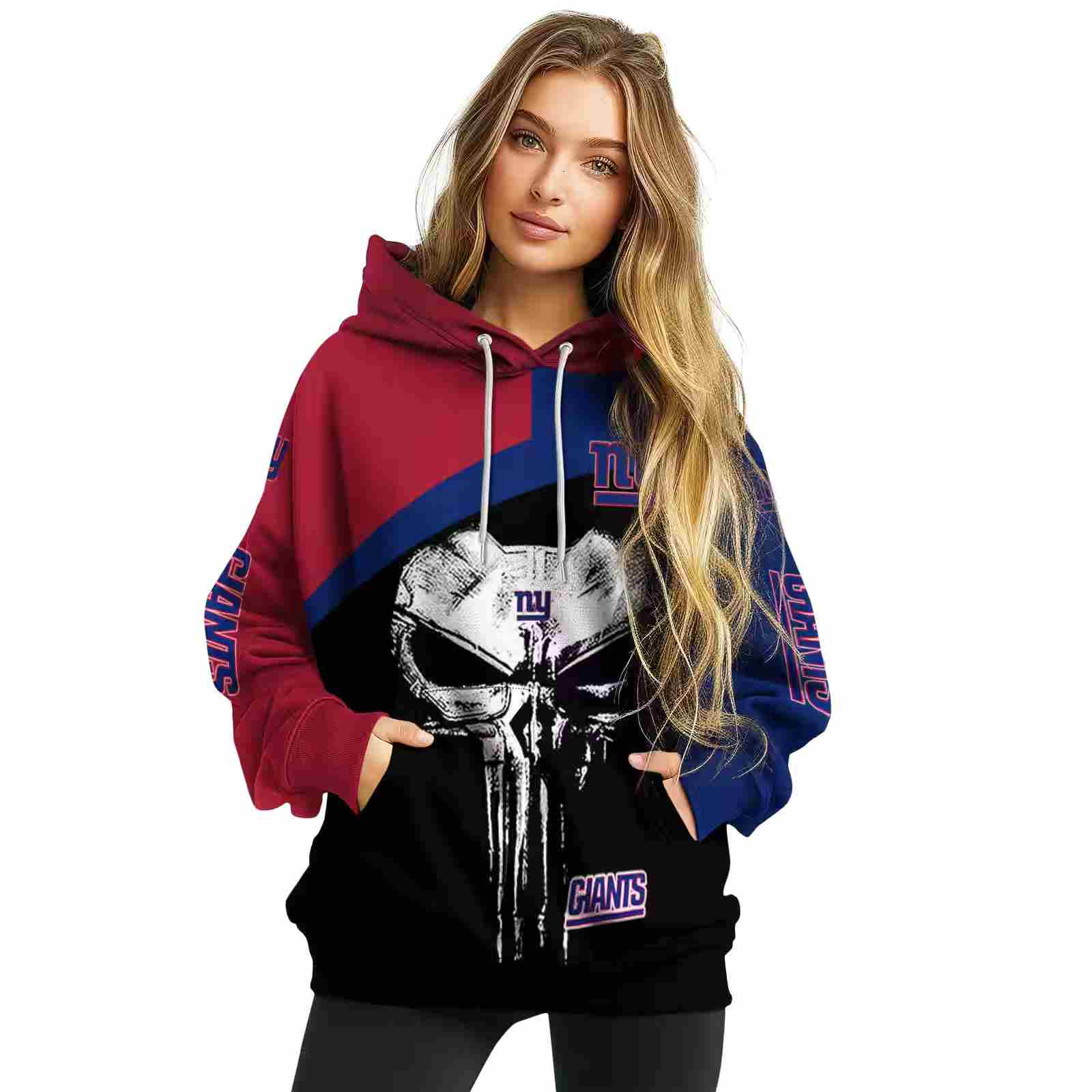 new york giants skull punisher red black hoodie high quality