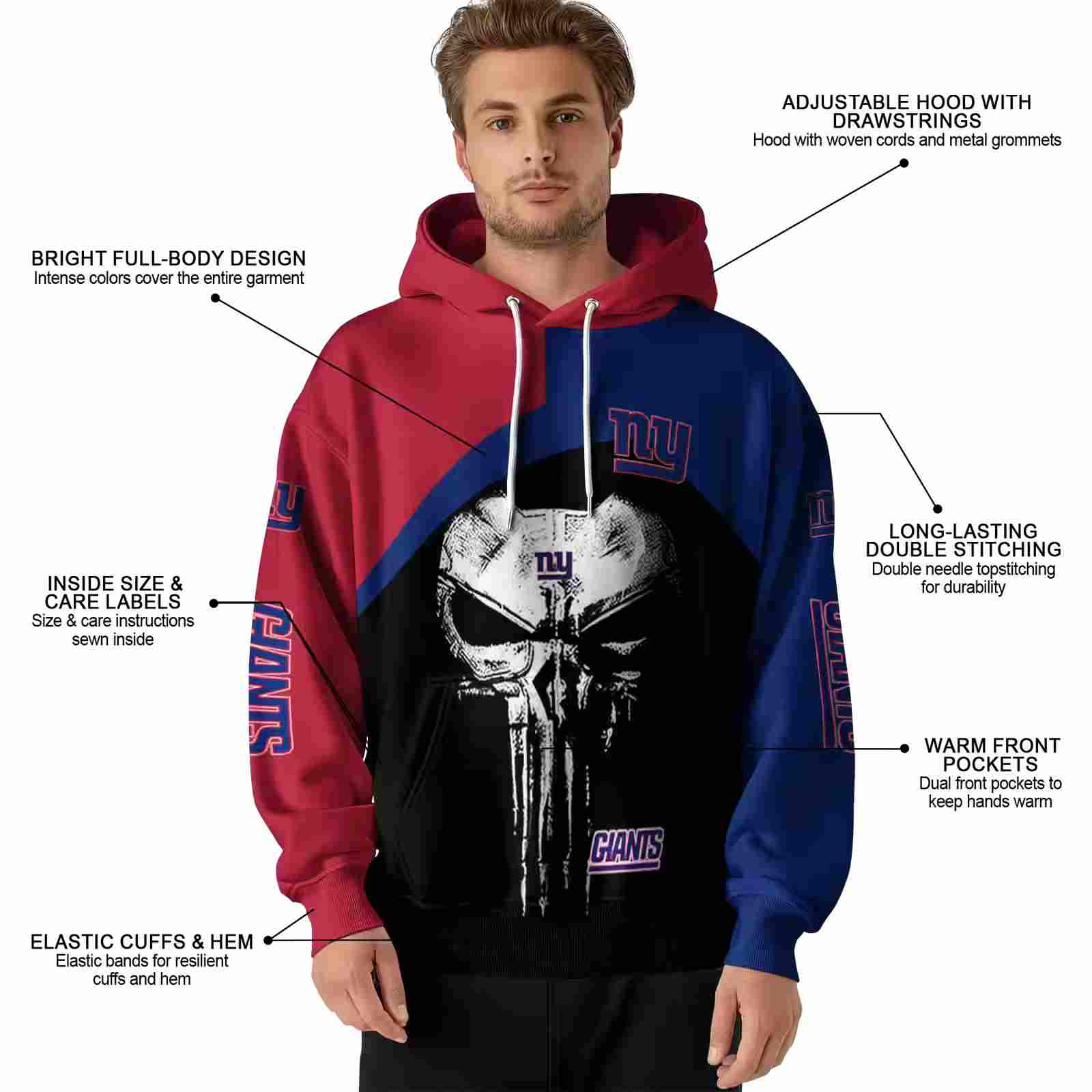 new york giants skull punisher red black hoodie latest model