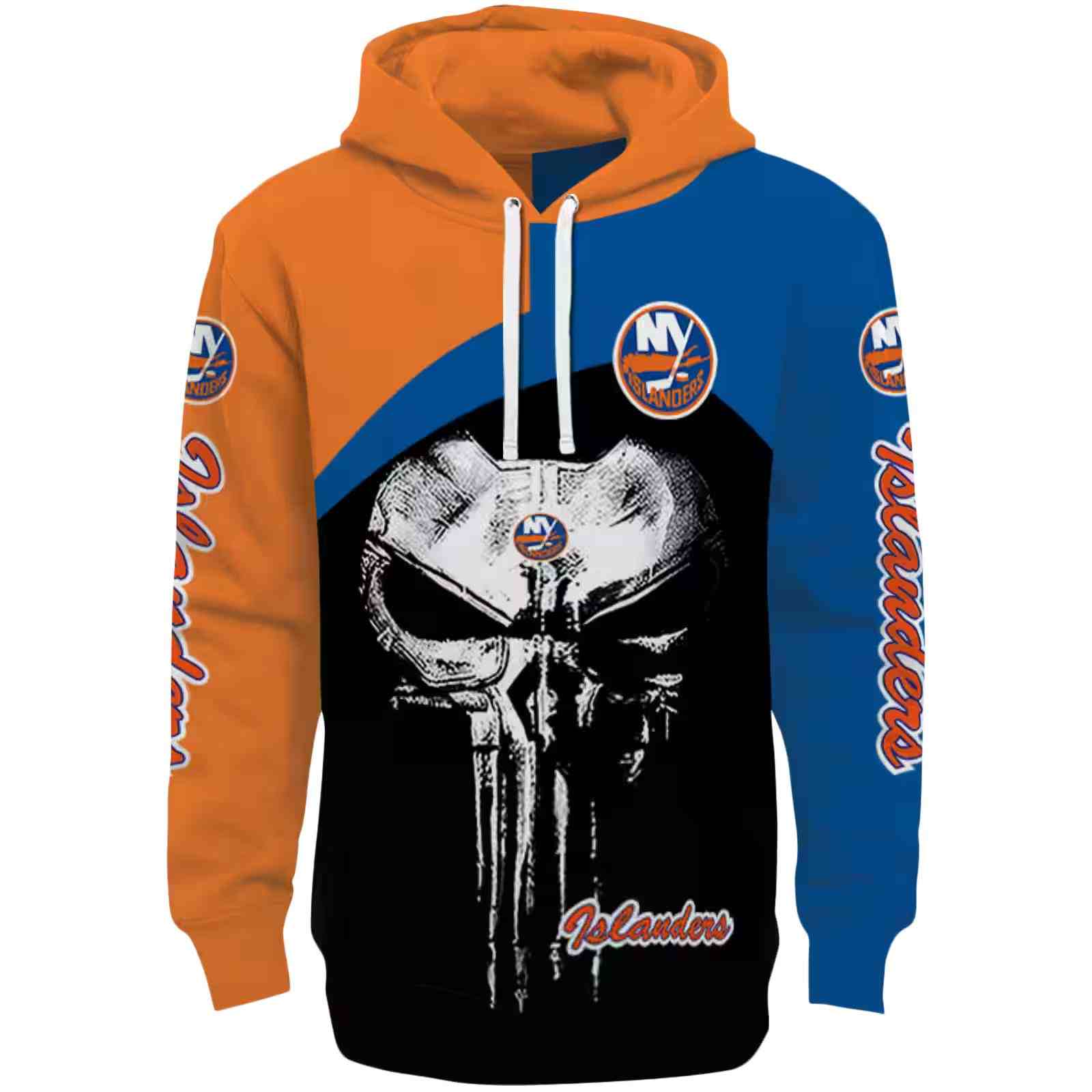 New York Islanders Skull Punisher Orange Black Hoodie