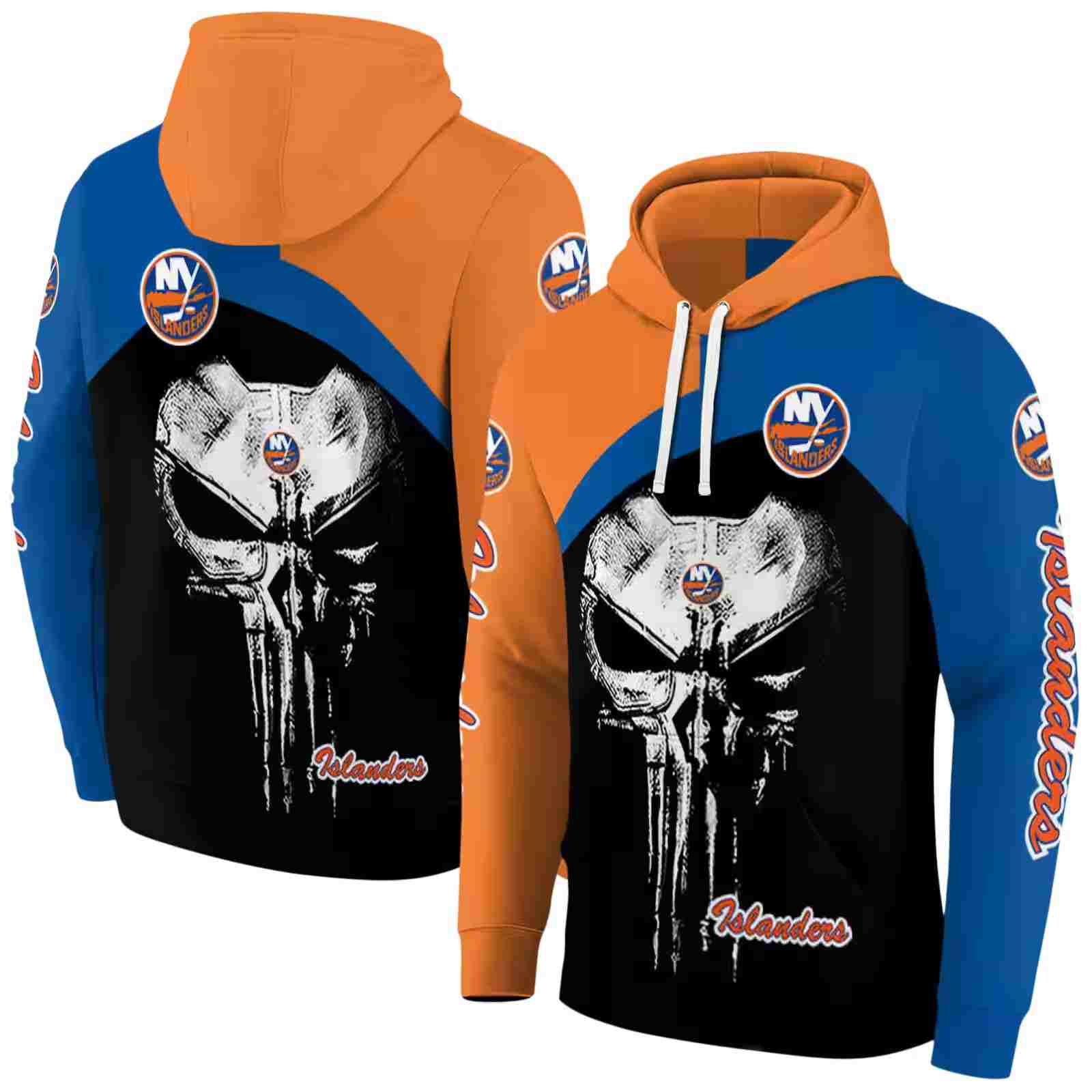 new york islanders skull punisher orange black hoodie fashion forward