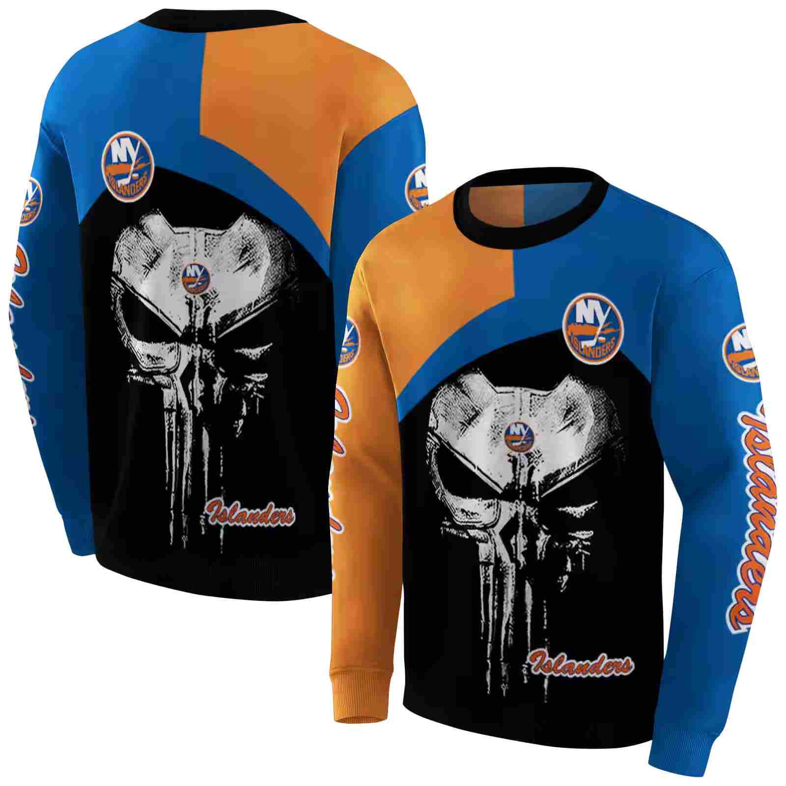 new york islanders skull punisher orange black hoodie premium grade