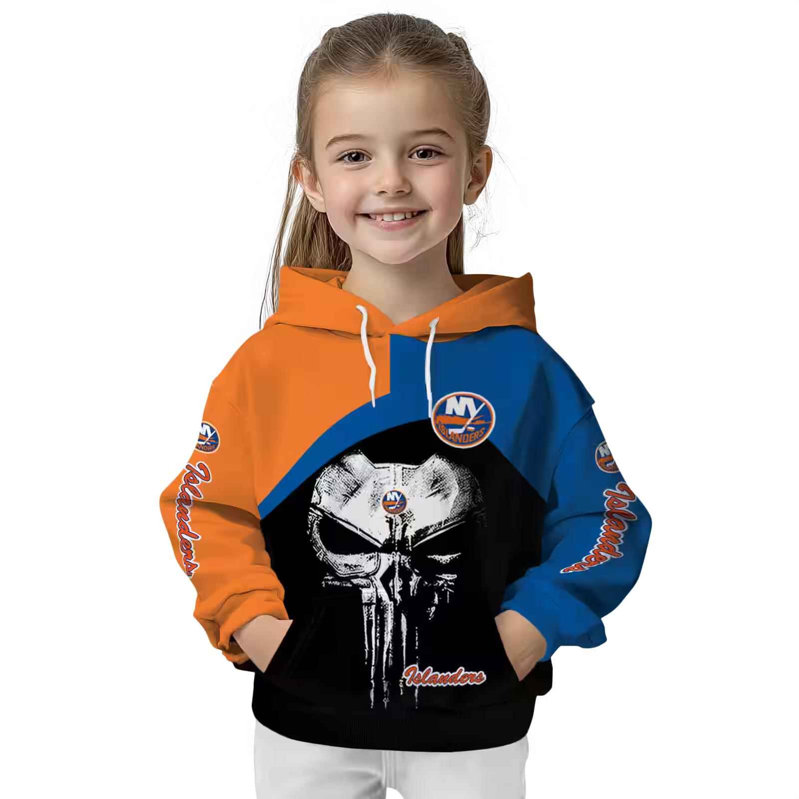 new york islanders skull punisher orange black hoodie top rated