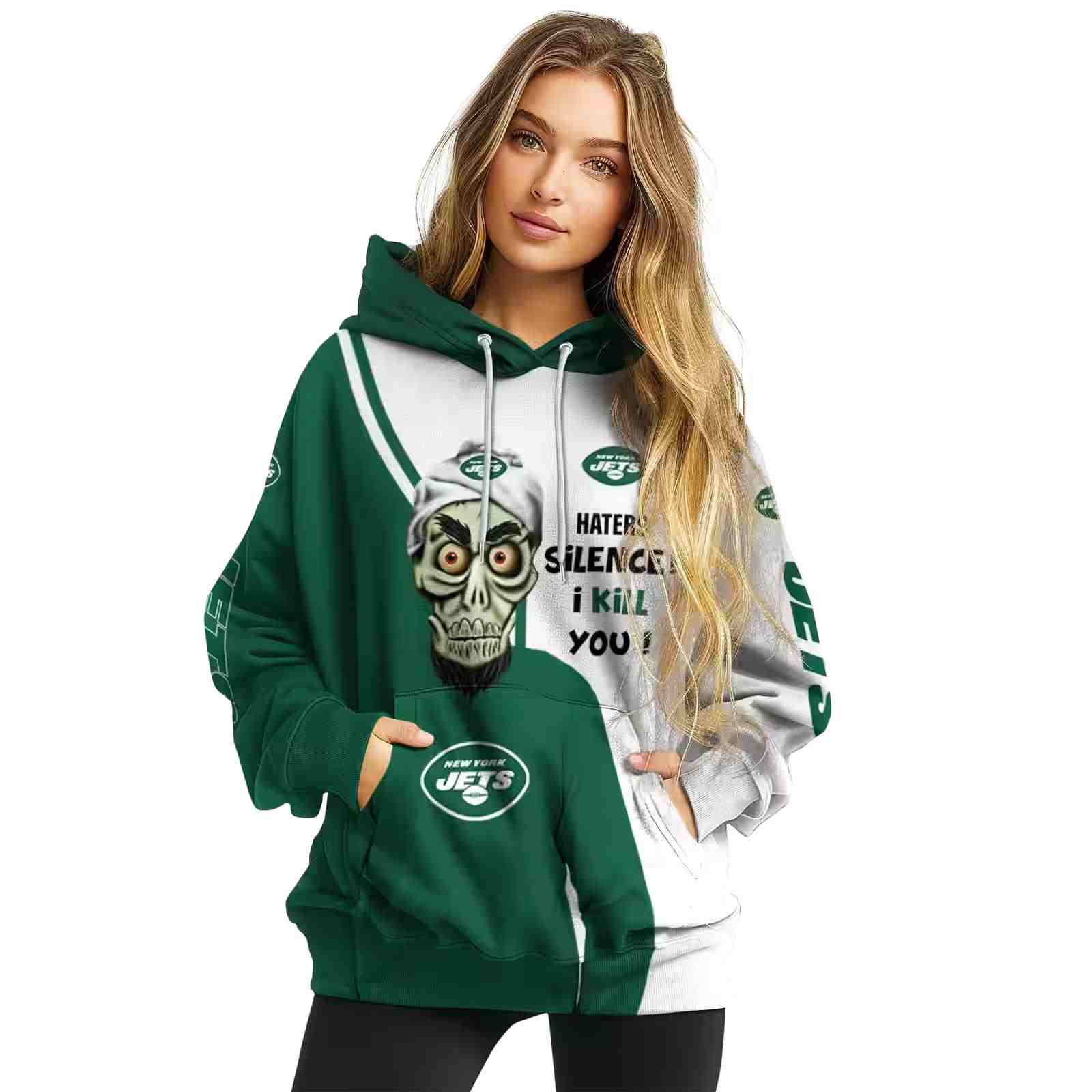 new york jets achmed skull green hoodie high quality