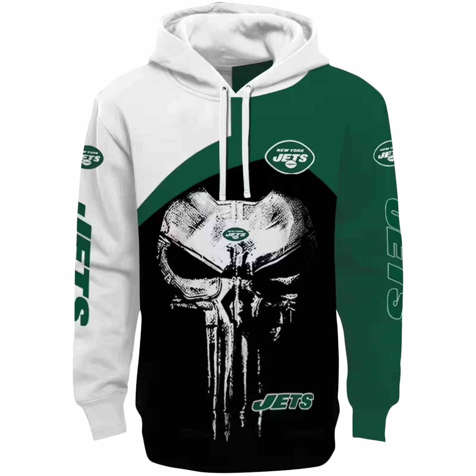 New York Jets Skull Punisher White Black Hoodie