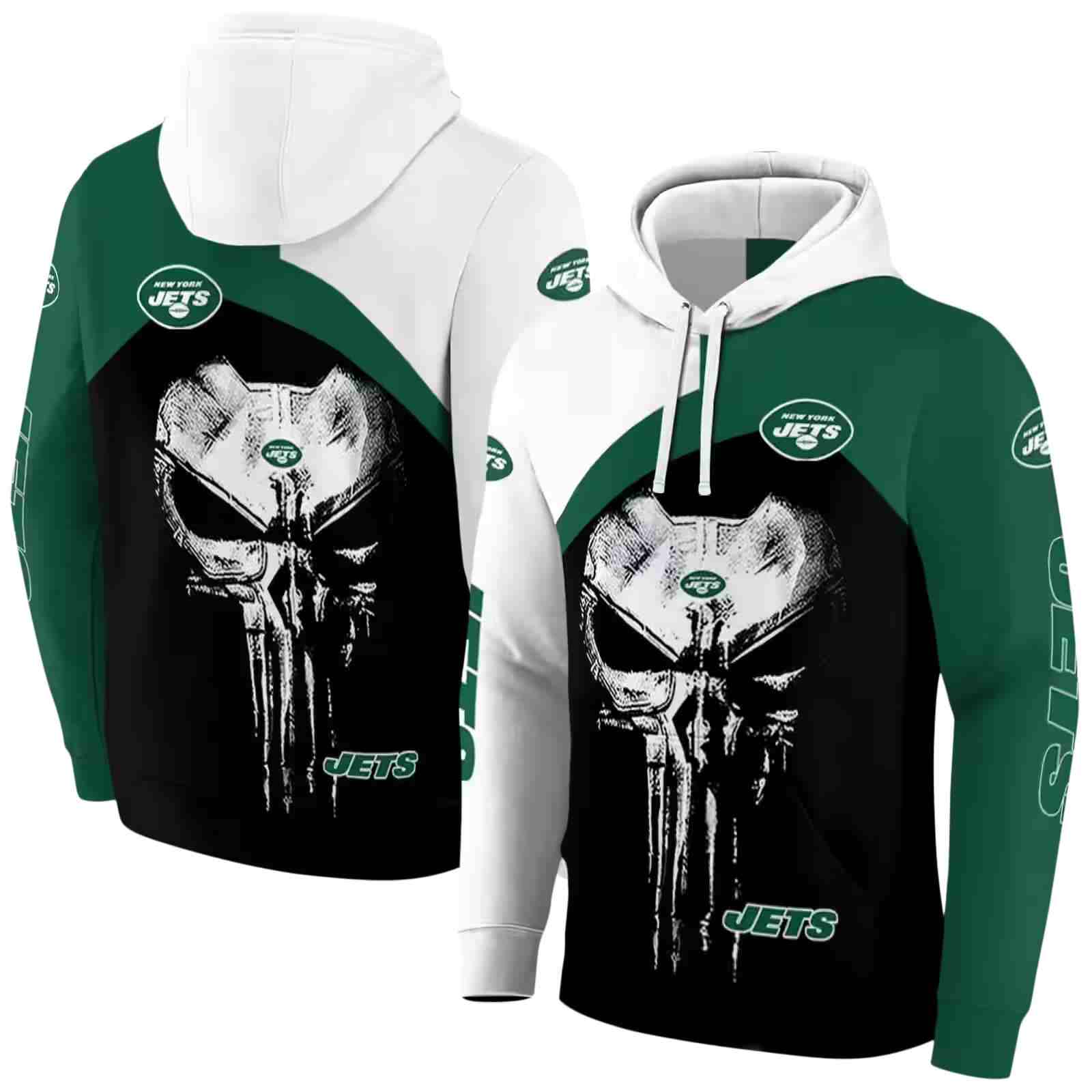 new york jets skull punisher white black hoodie fashion forward