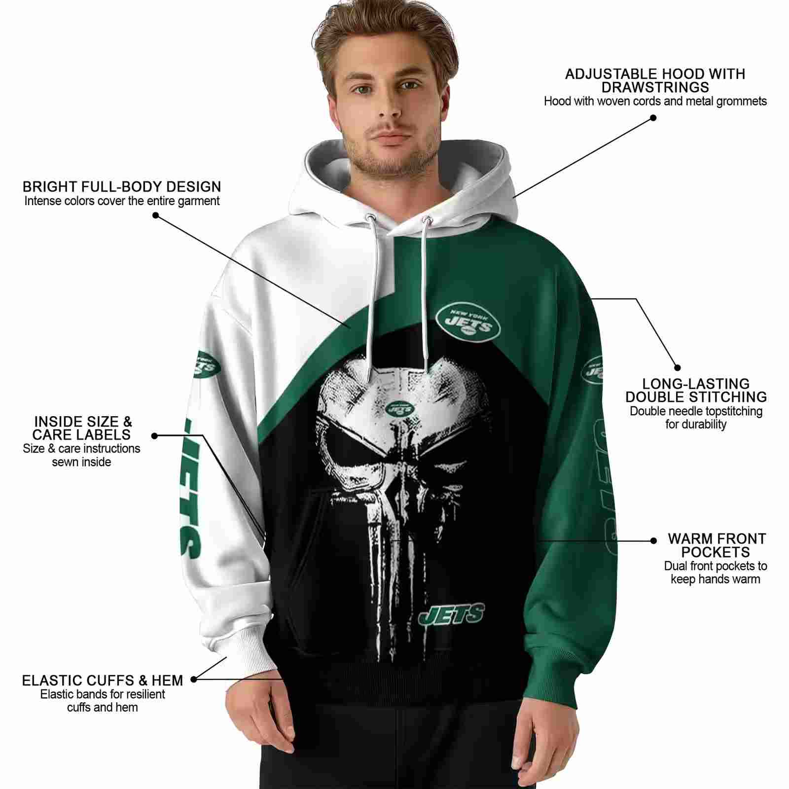 new york jets skull punisher white black hoodie latest model