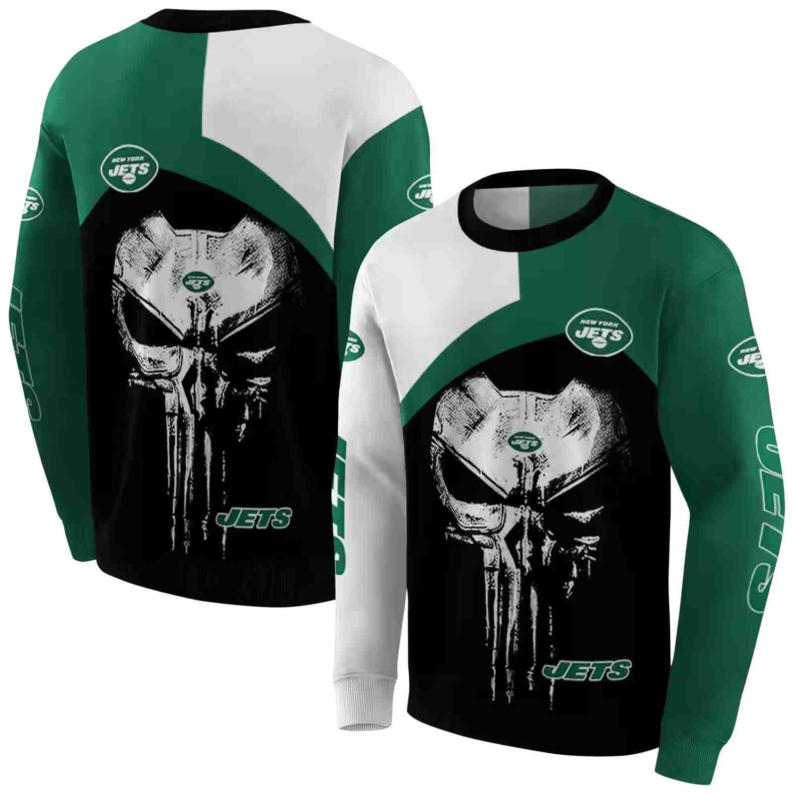 new york jets skull punisher white black hoodie premium grade