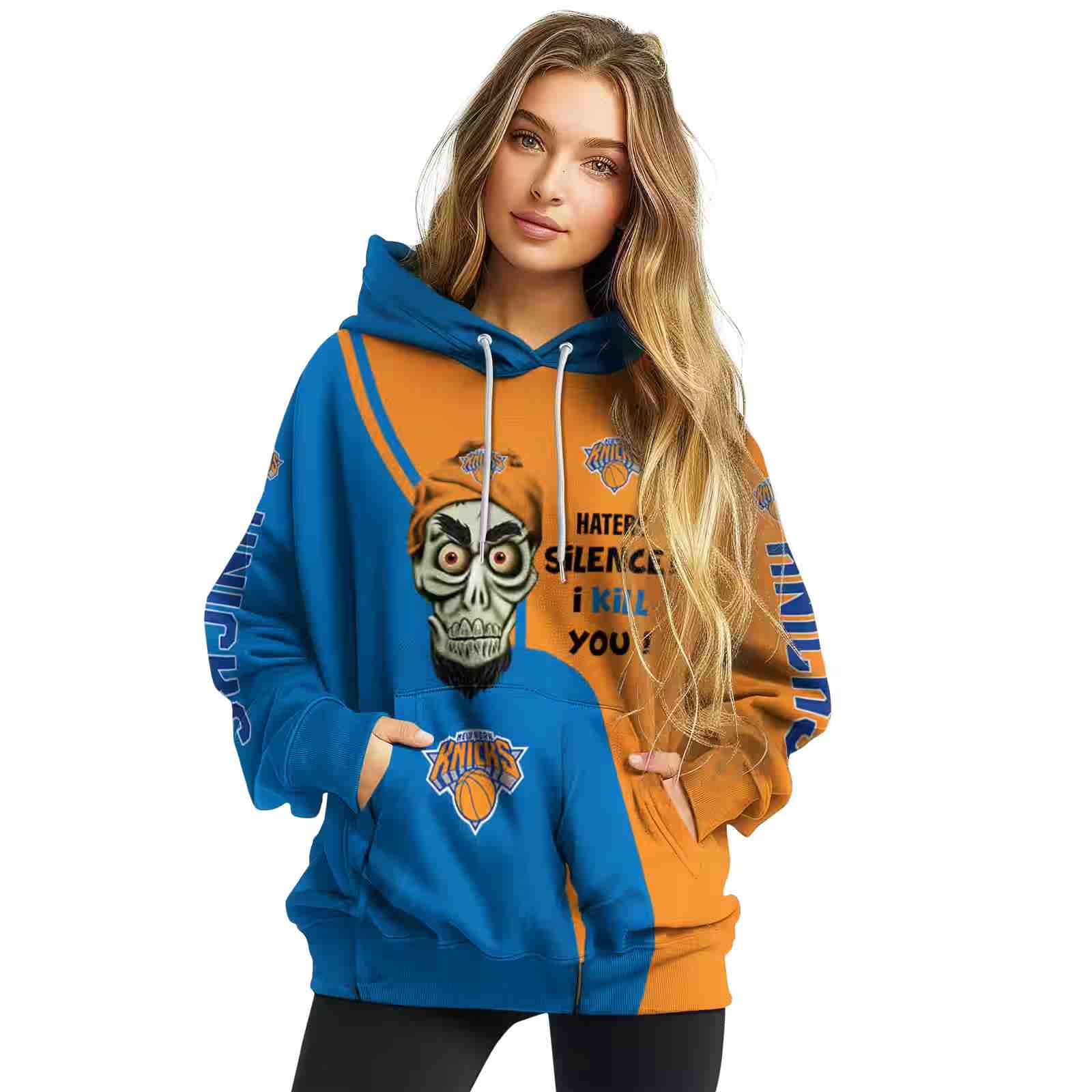 new york knicks achmed skull blue hoodie high quality