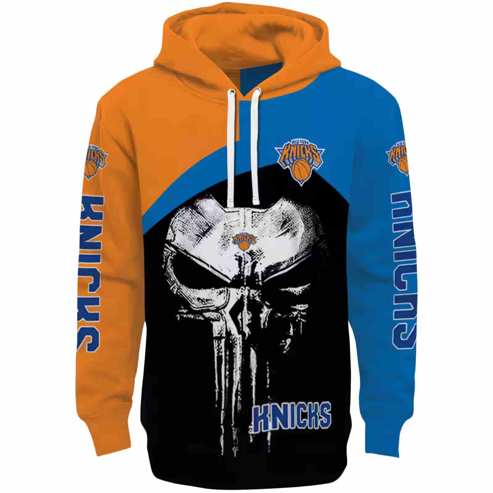 New York Knicks Skull Punisher Orange Black Hoodie