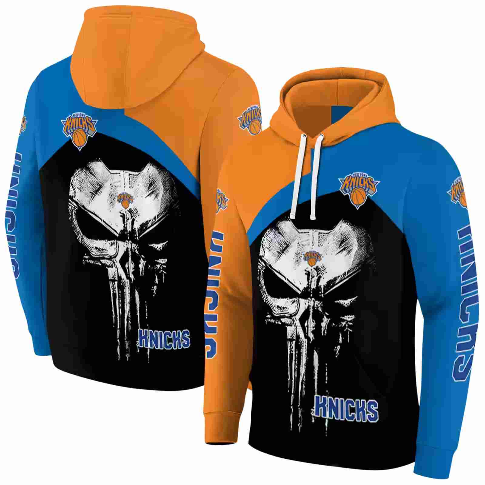 new york knicks skull punisher orange black hoodie fashion forward