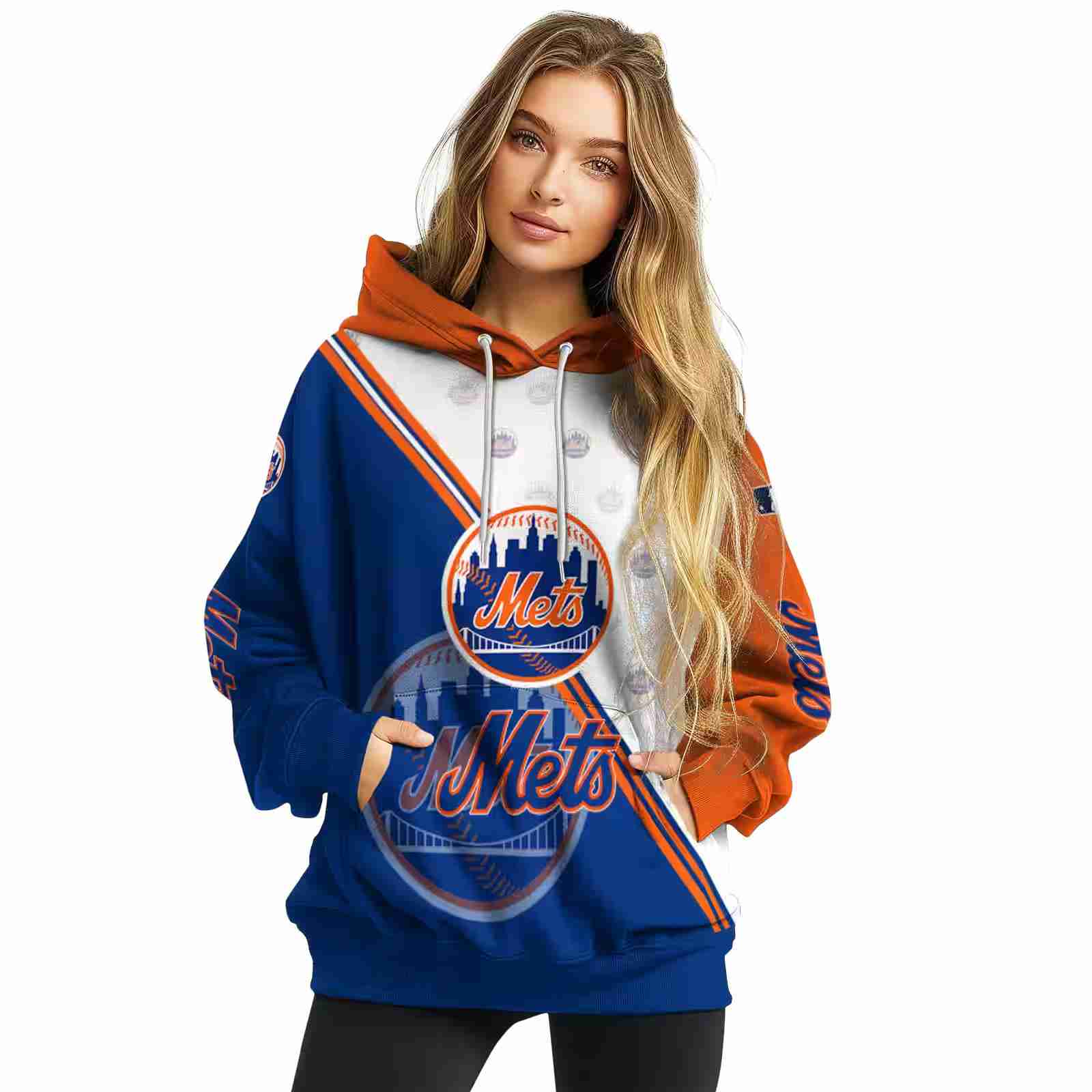 new york mets diagonal stripe blue white hoodie high quality