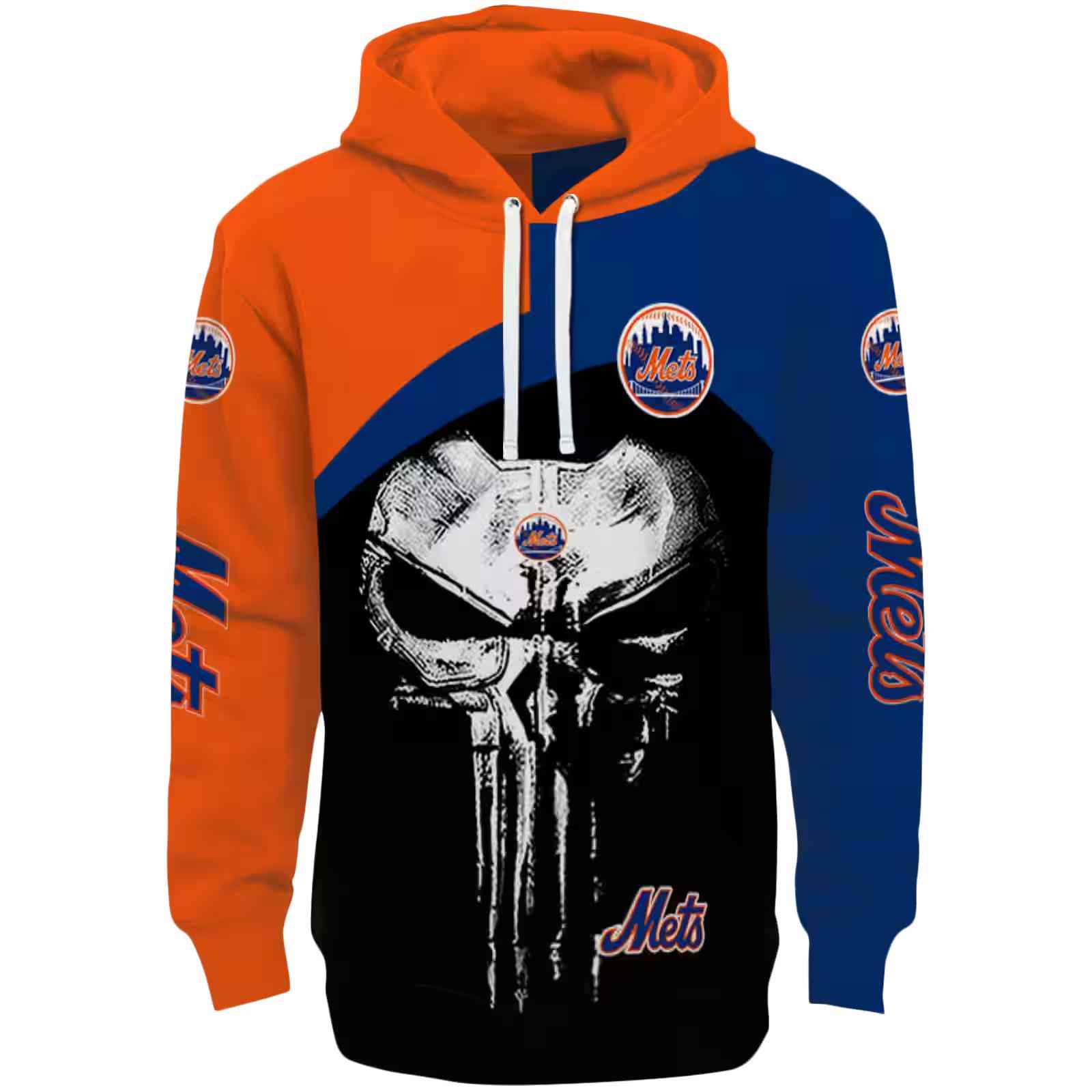 New York Mets Skull Punisher Orange Black Hoodie