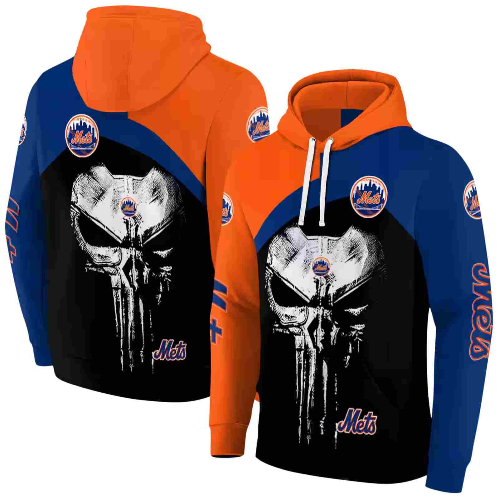 new york mets skull punisher orange black hoodie fashion forward