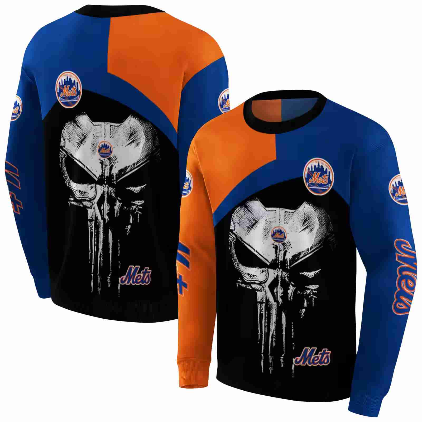 new york mets skull punisher orange black hoodie premium grade