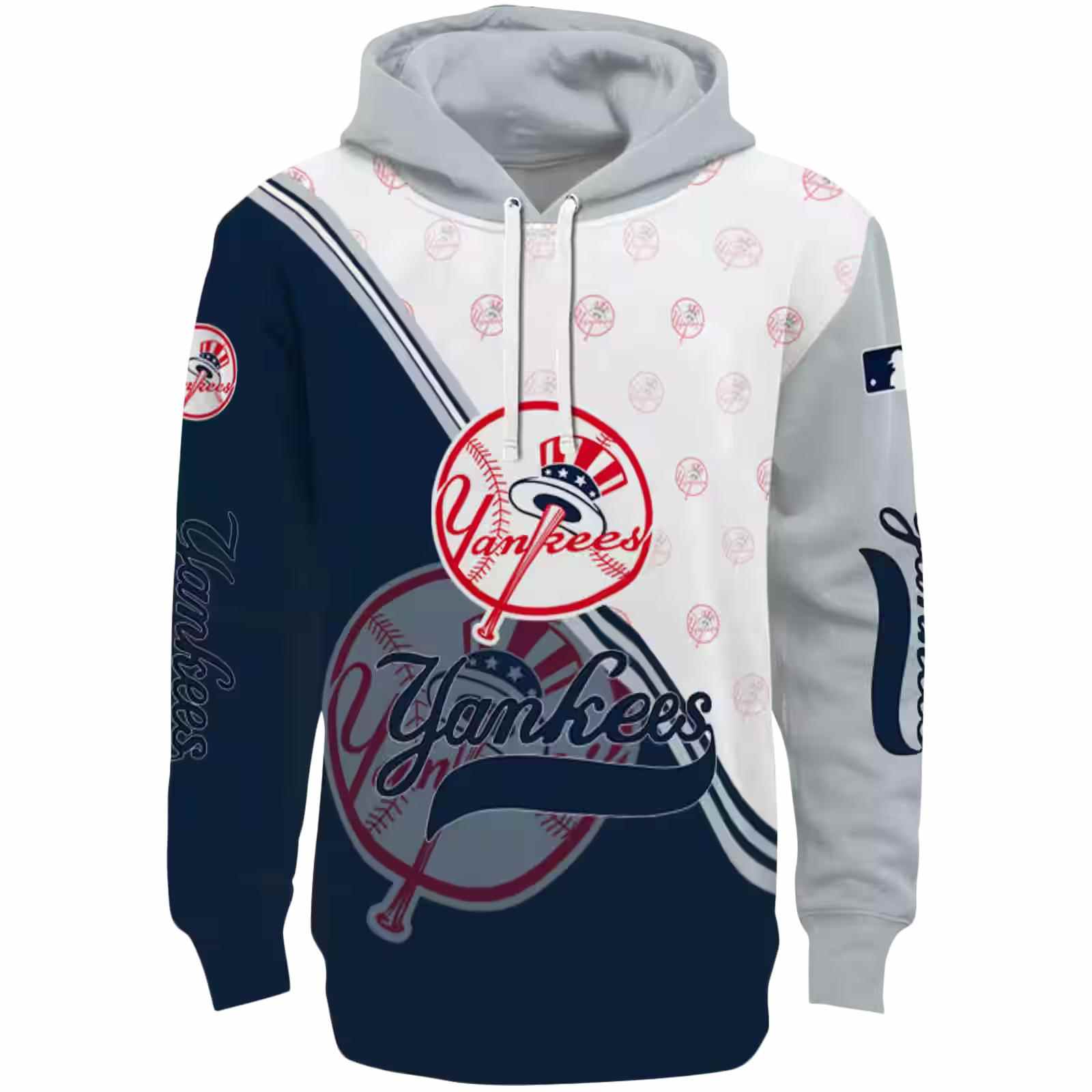 New York Yankees Diagonal Stripe Navy White Hoodie