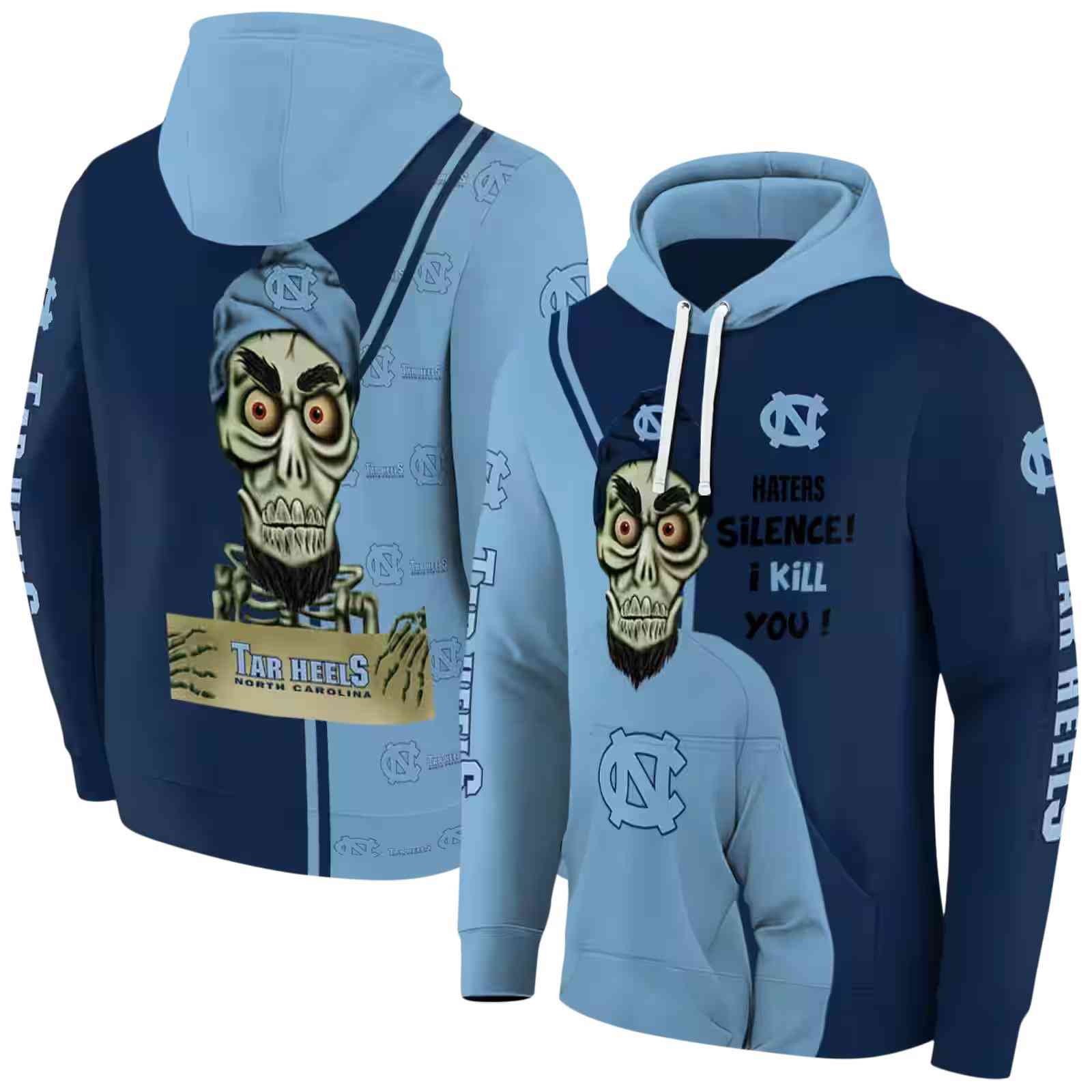 north carolina tar heels achmed skull light blue hoodie fashion forward