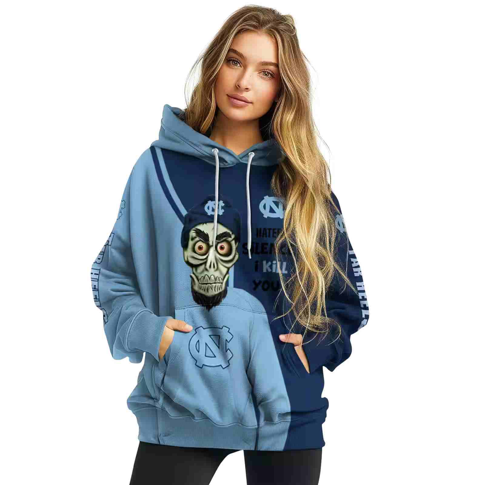 north carolina tar heels achmed skull light blue hoodie high quality