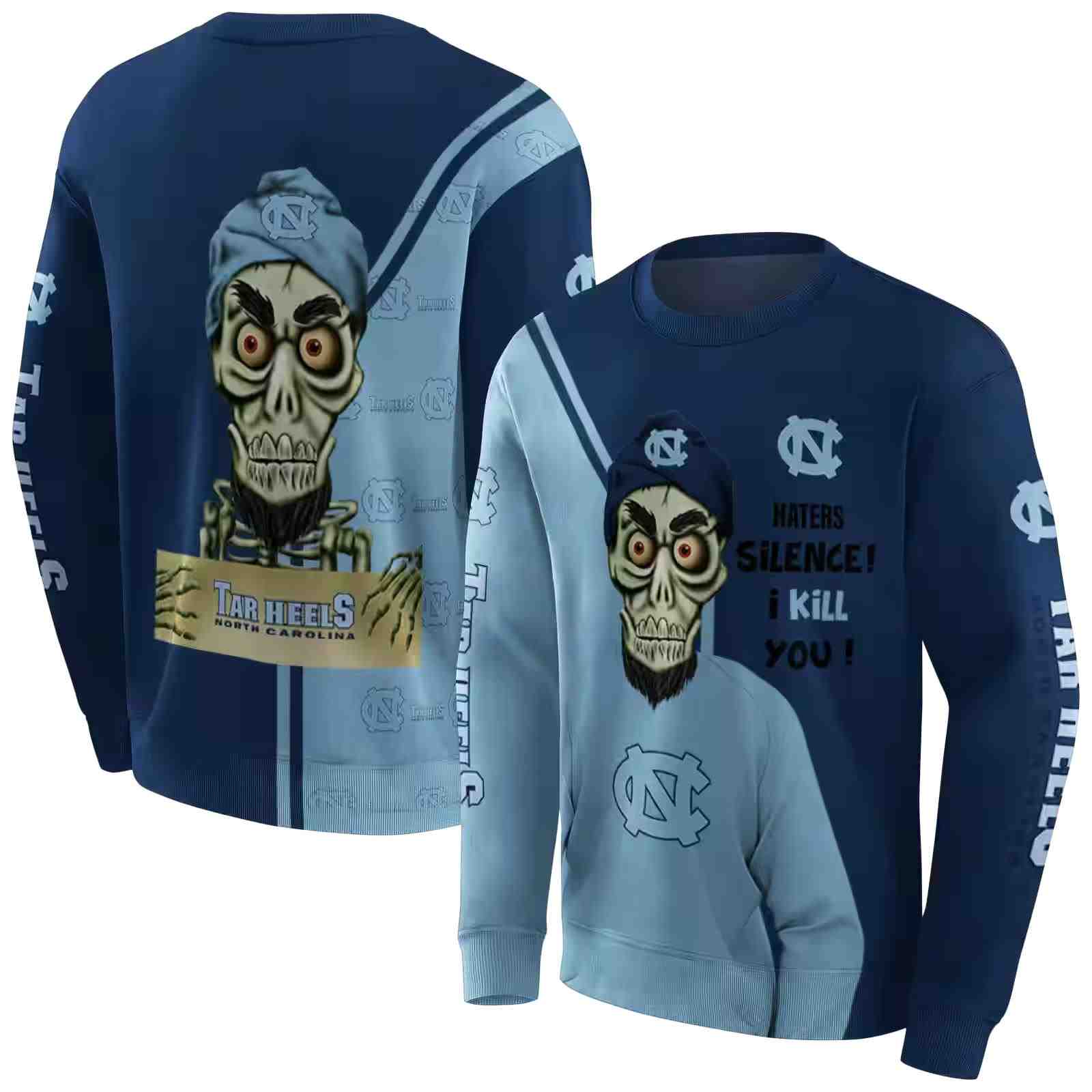 north carolina tar heels achmed skull light blue hoodie premium grade