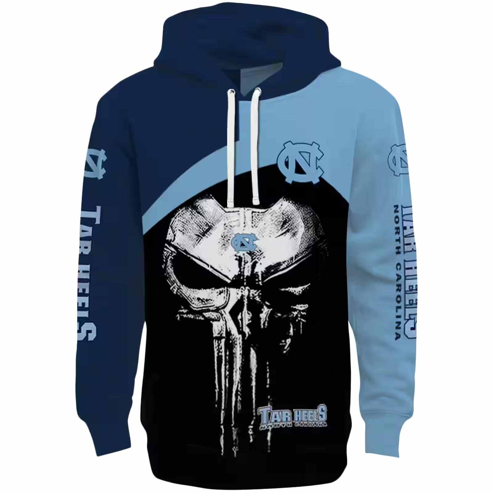 North Carolina Tar Heels Skull Punisher Navy Blue Black Hoodie