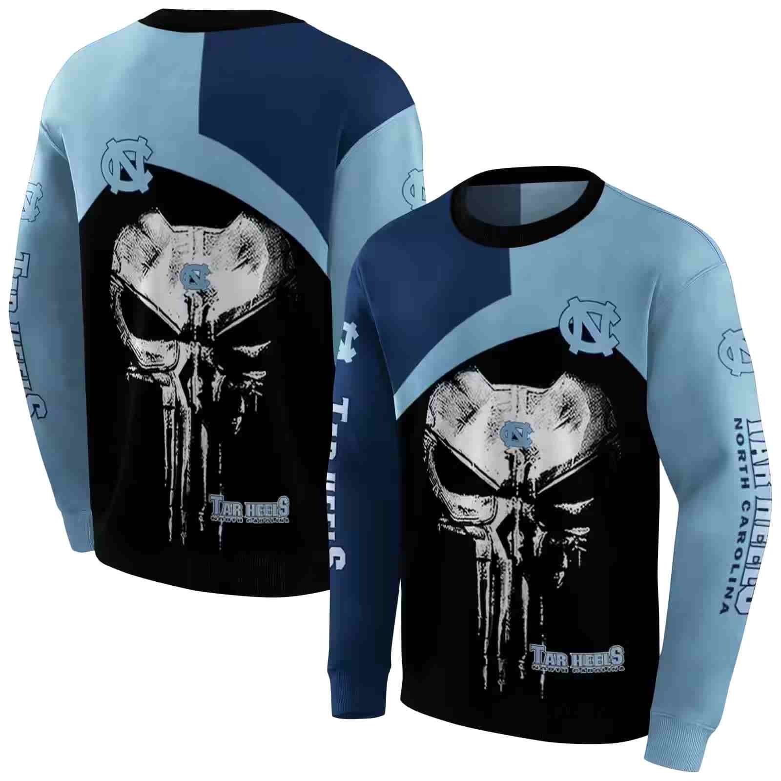 north carolina tar heels skull punisher navy blue black hoodie premium grade