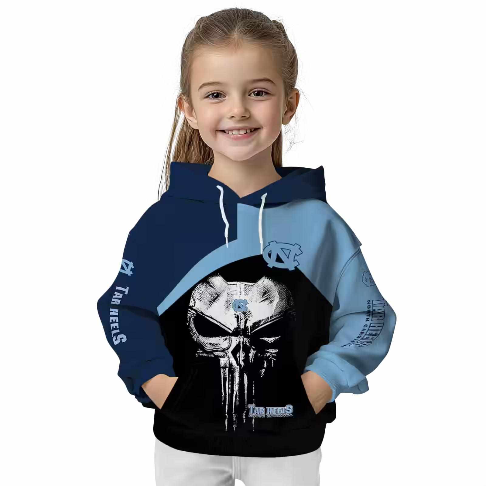 north carolina tar heels skull punisher navy blue black hoodie top rated