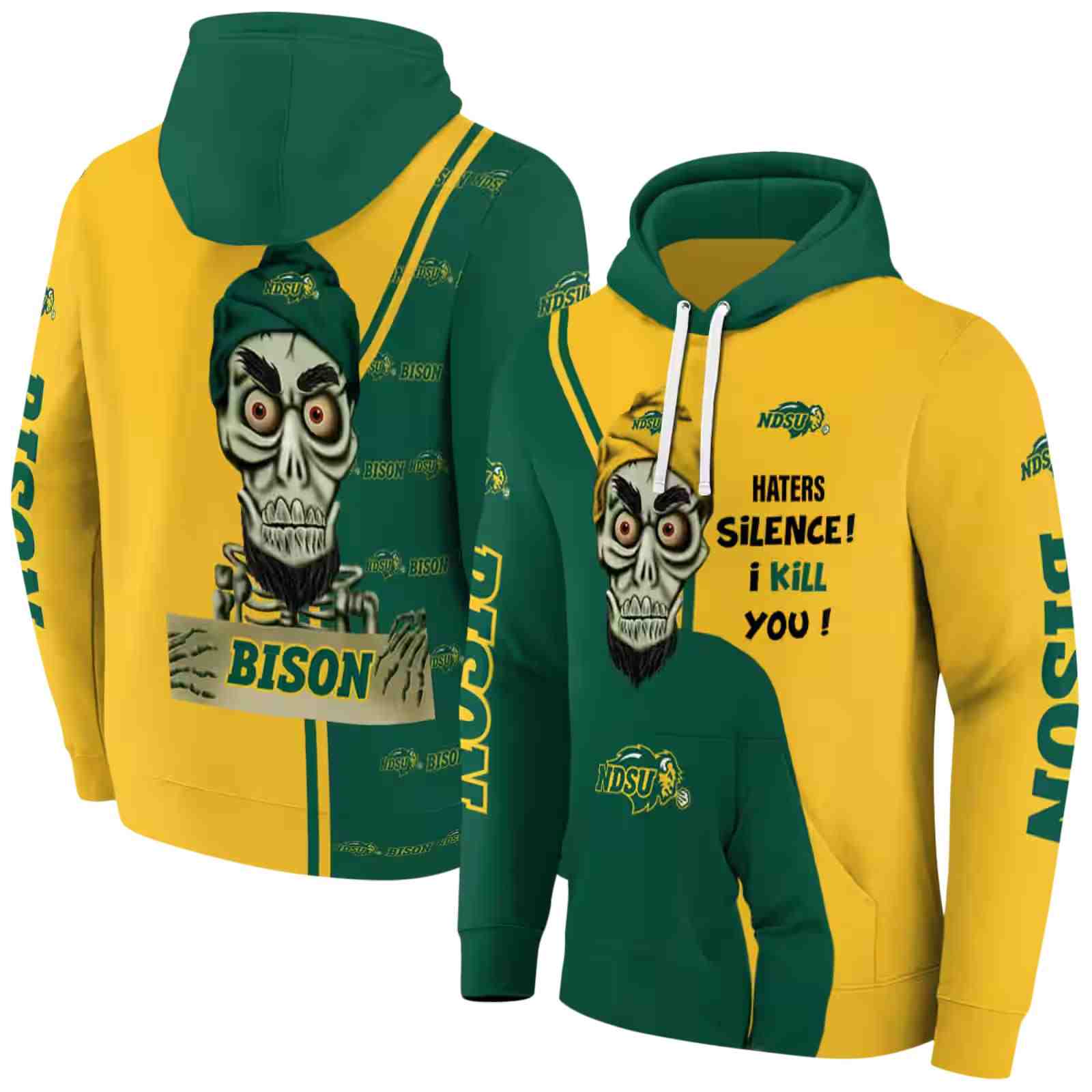 north dakota state bison achmed skull green hoodie fashion forward