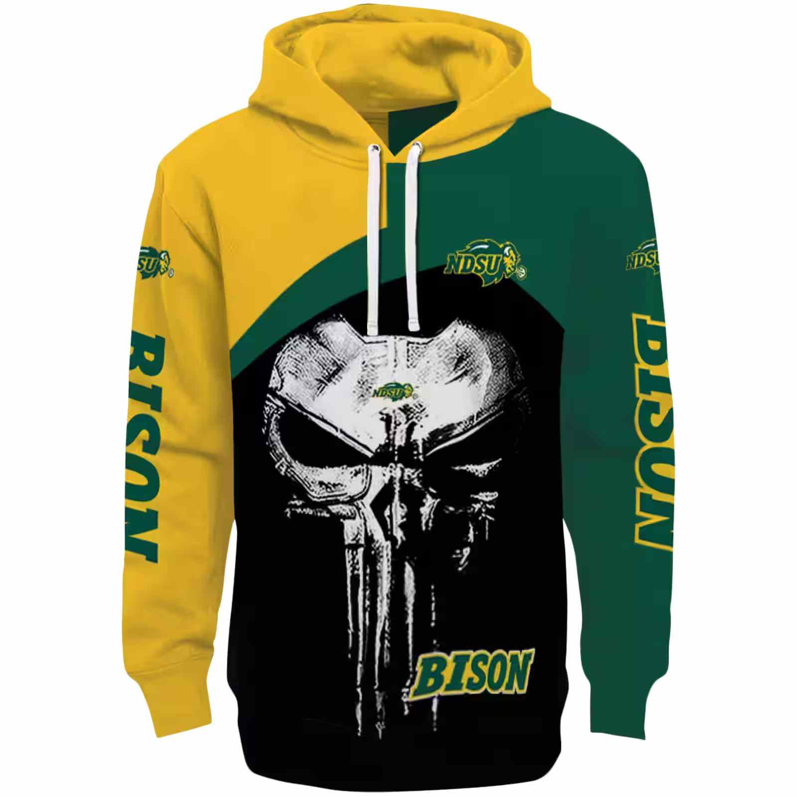 North Dakota State Bison Skull Punisher Yellow Black Hoodie