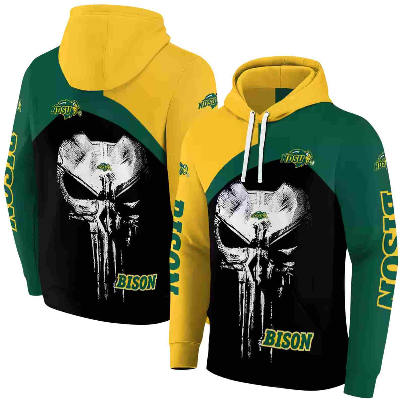 north dakota state bison skull punisher yellow black hoodie fashion forward