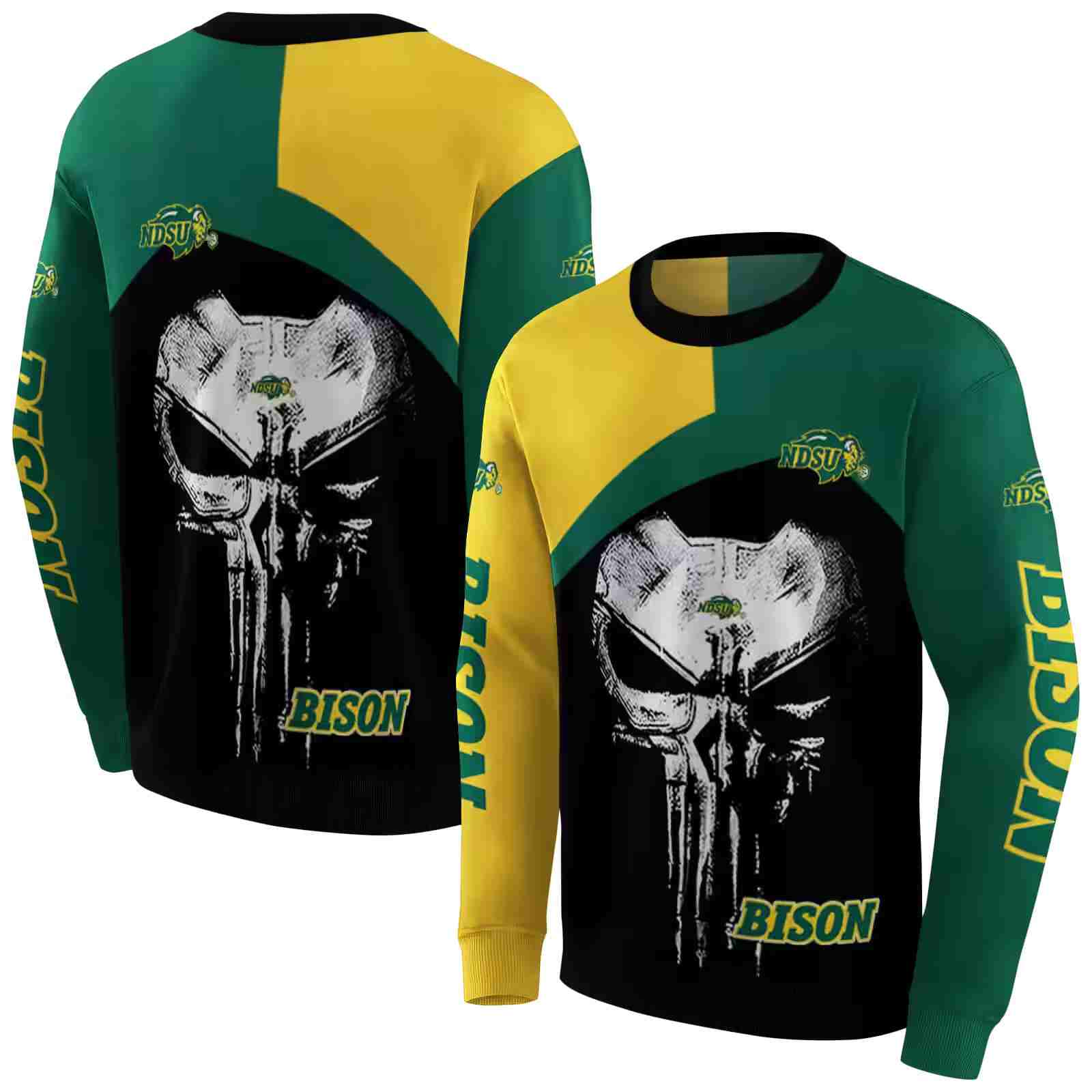 north dakota state bison skull punisher yellow black hoodie premium grade