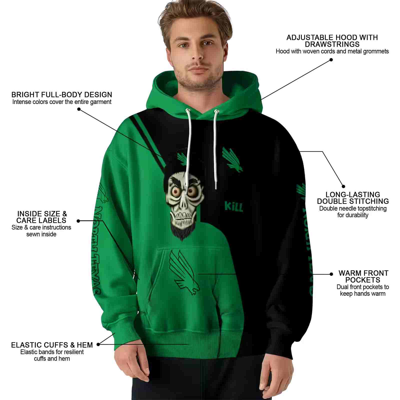 north texas mean green achmed skull green hoodie latest model