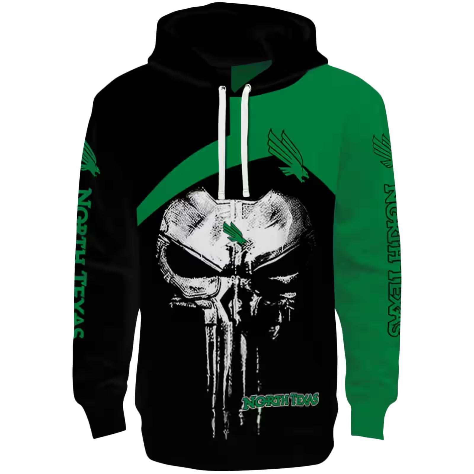 North Texas Mean Green Skull Punisher Black Hoodie