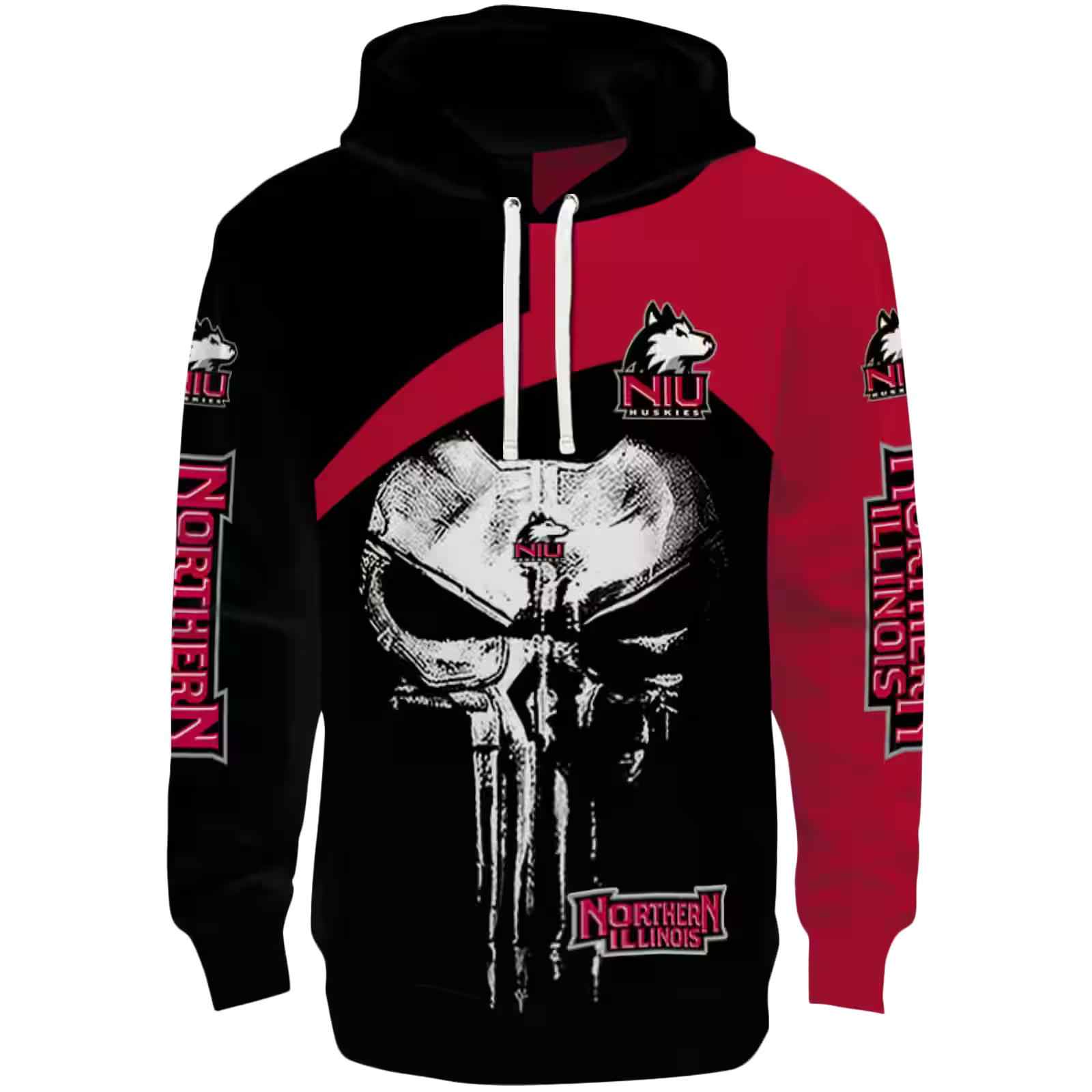 Northern Illinois Huskies Skull Punisher Silver Black Hoodie