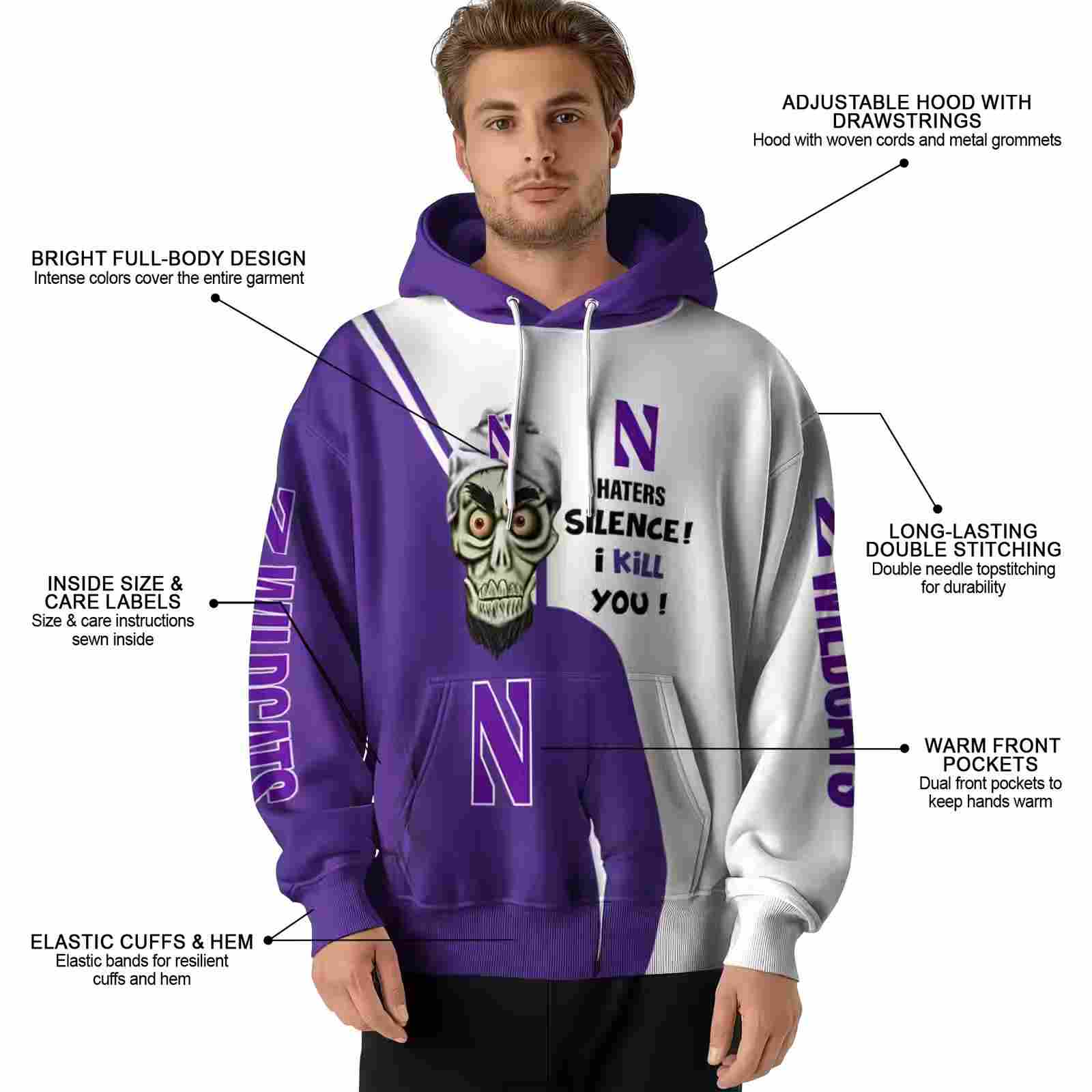 northwestern wildcats achmed skull purple hoodie latest model