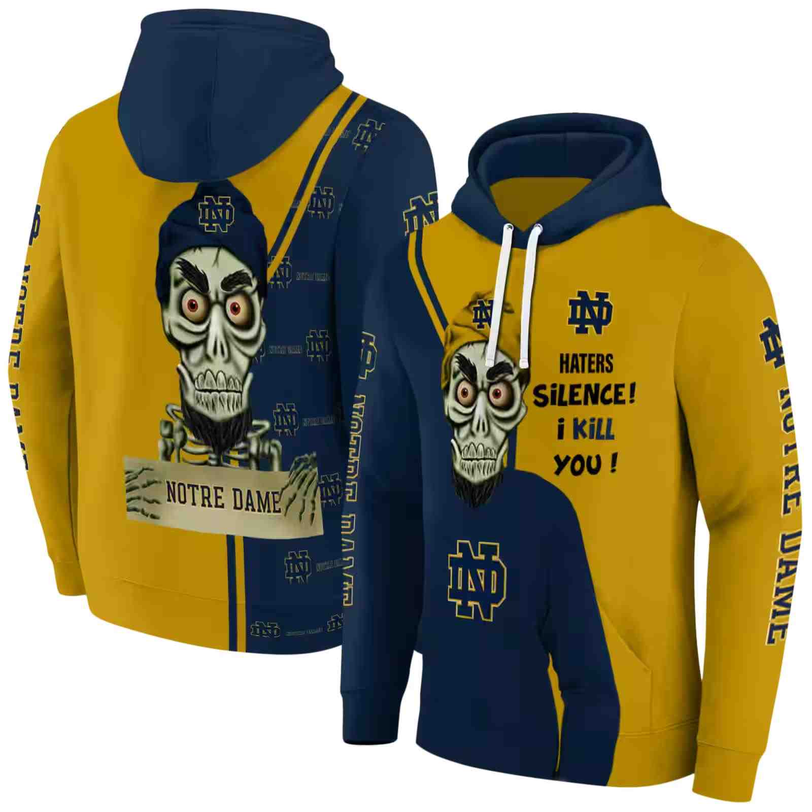 notre dame fighting irish achmed skull navy hoodie fashion forward