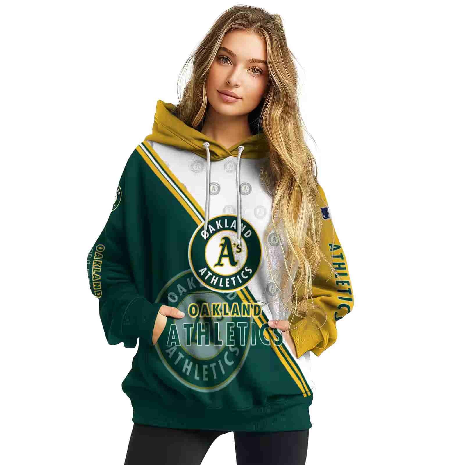 oakland athletics diagonal stripe green white hoodie high quality