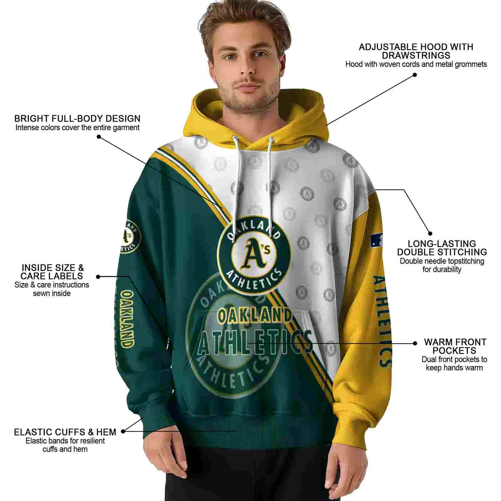 oakland athletics diagonal stripe green white hoodie latest model