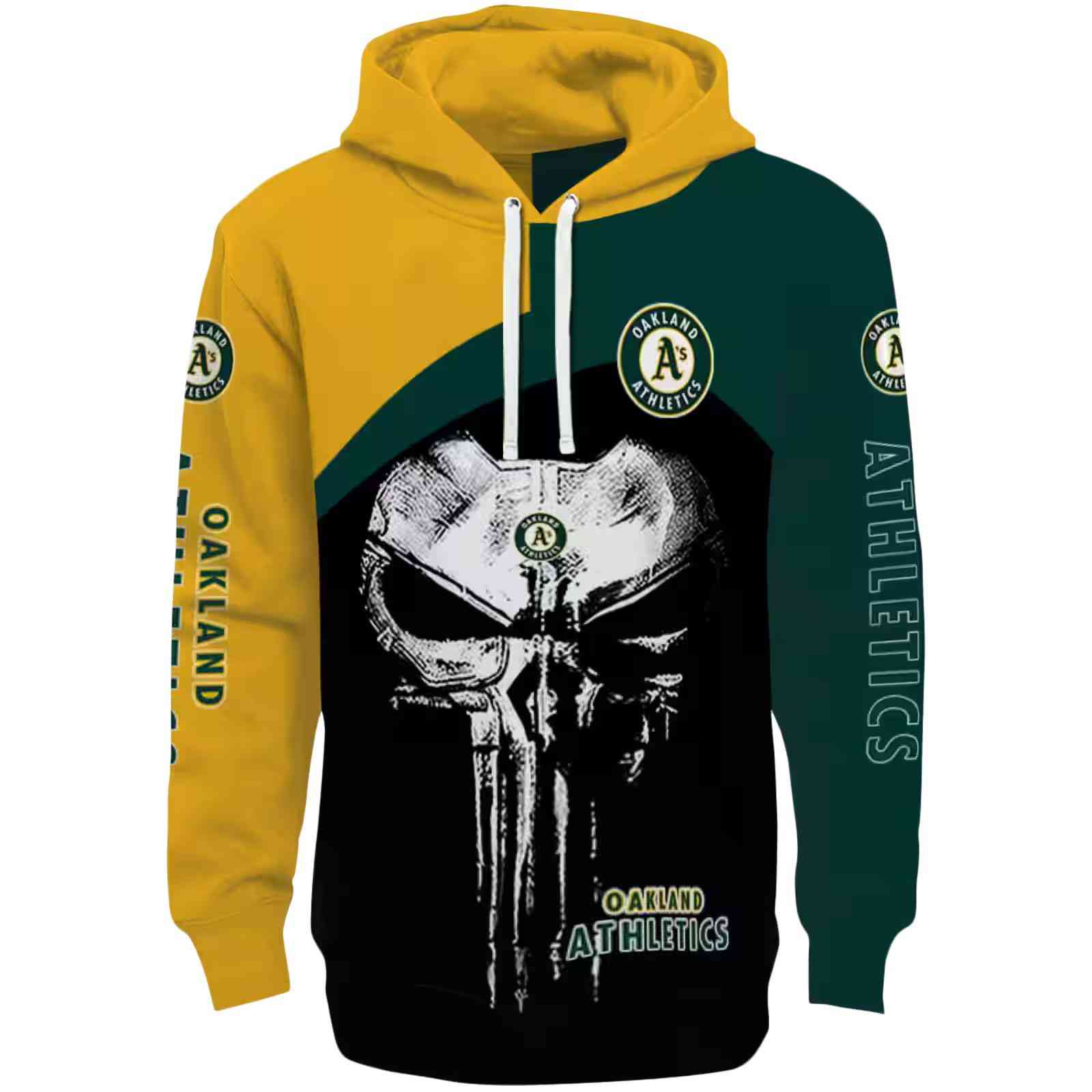 Oakland Athletics Skull Punisher Gold Black Hoodie