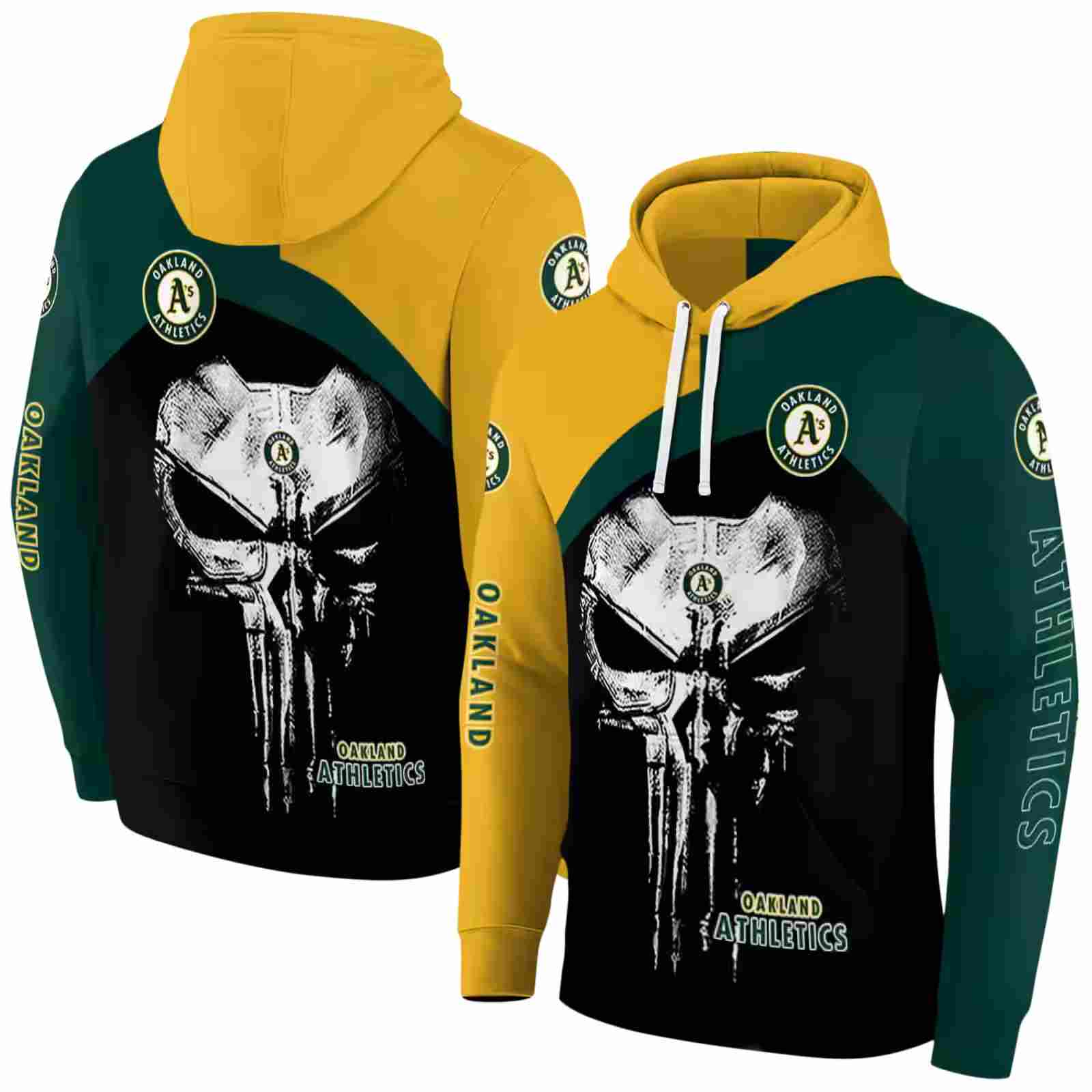 oakland athletics skull punisher gold black hoodie fashion forward