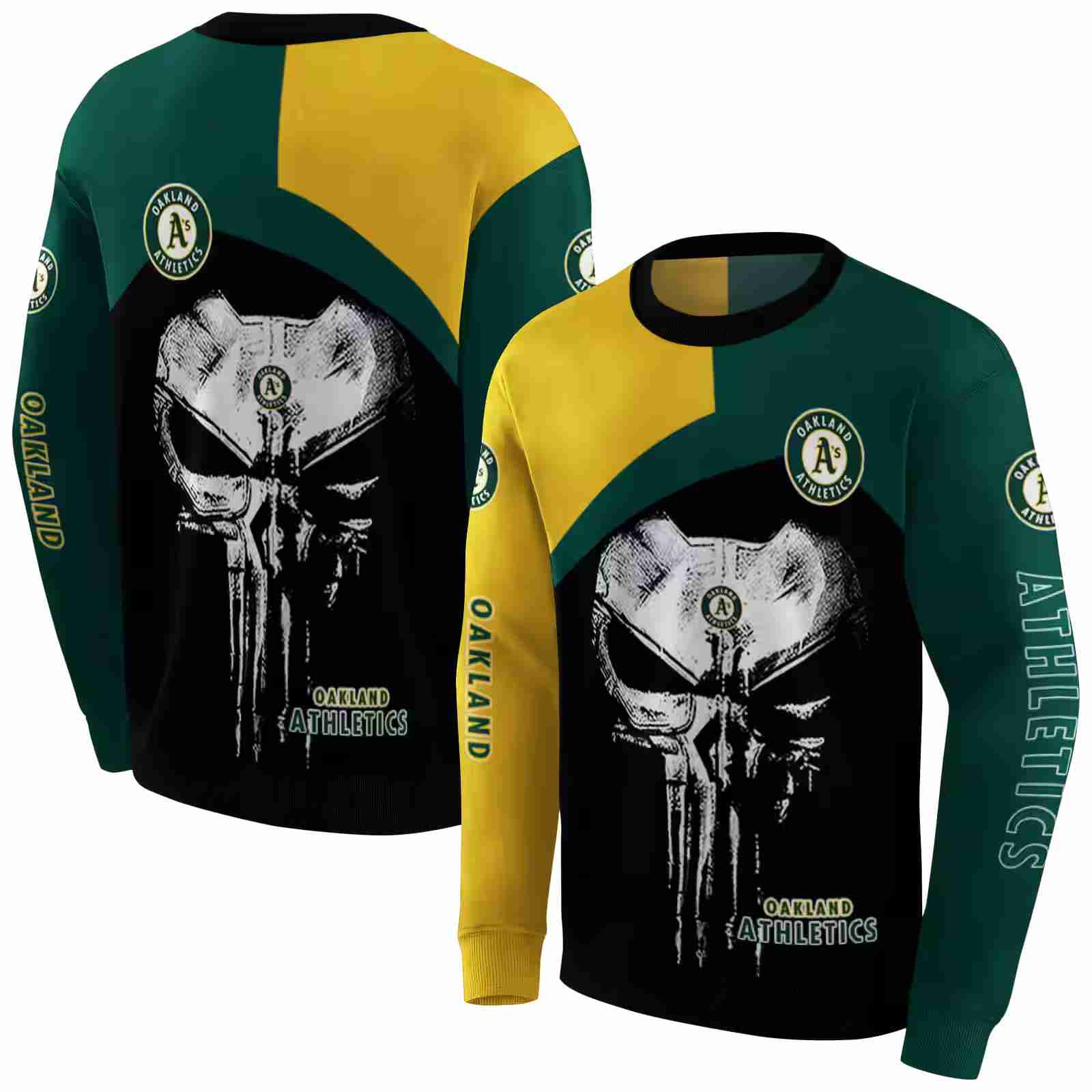 oakland athletics skull punisher gold black hoodie premium grade