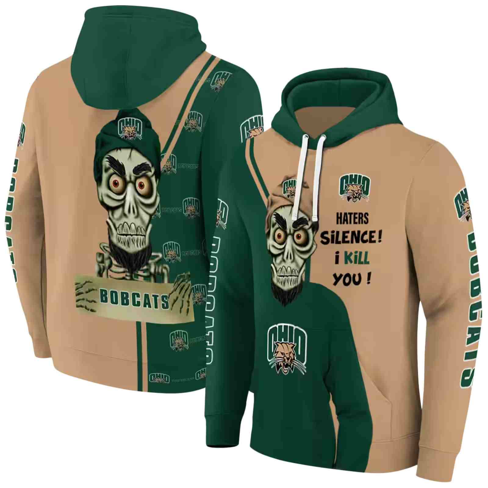 ohio bobcats achmed skull green hoodie fashion forward