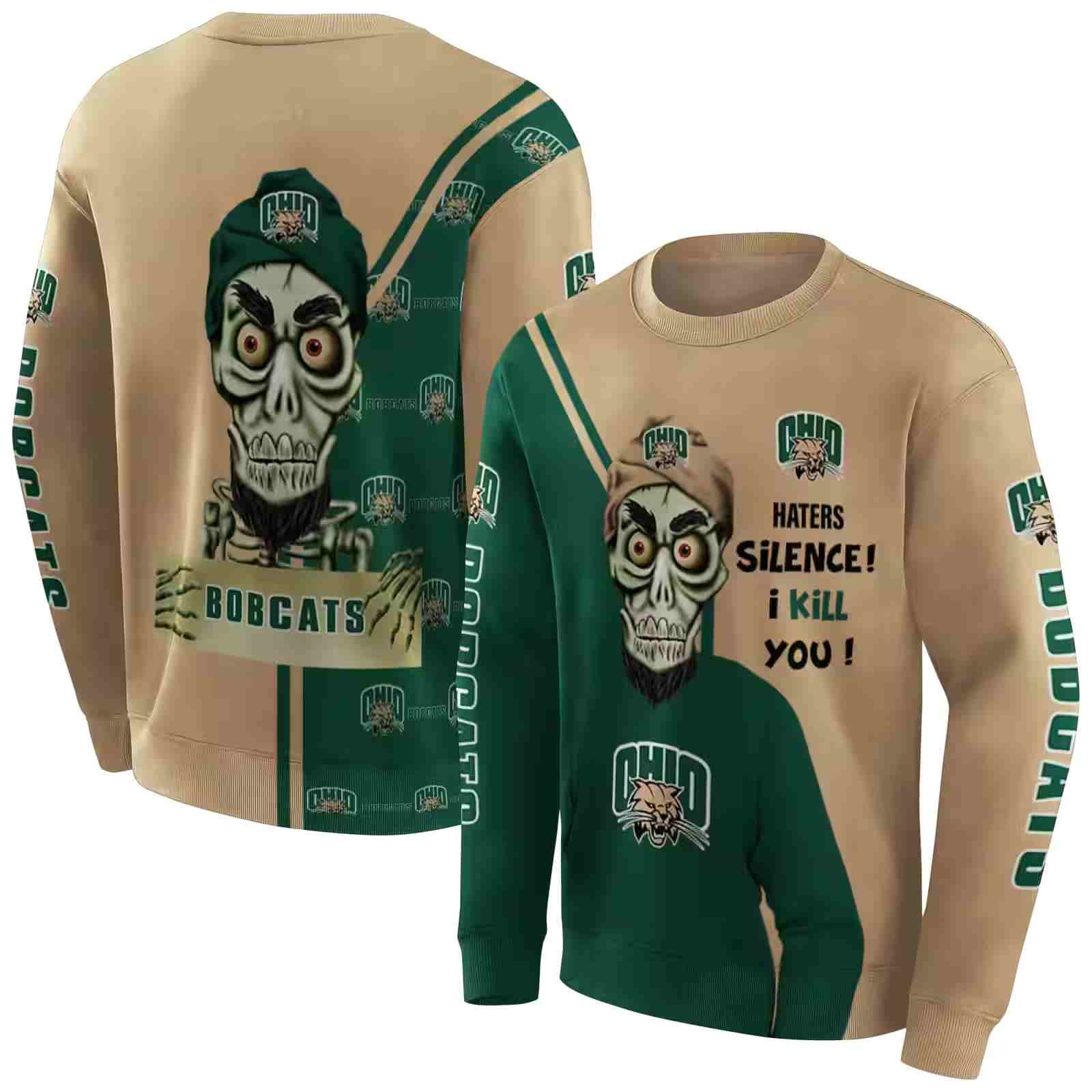 ohio bobcats achmed skull green hoodie premium grade