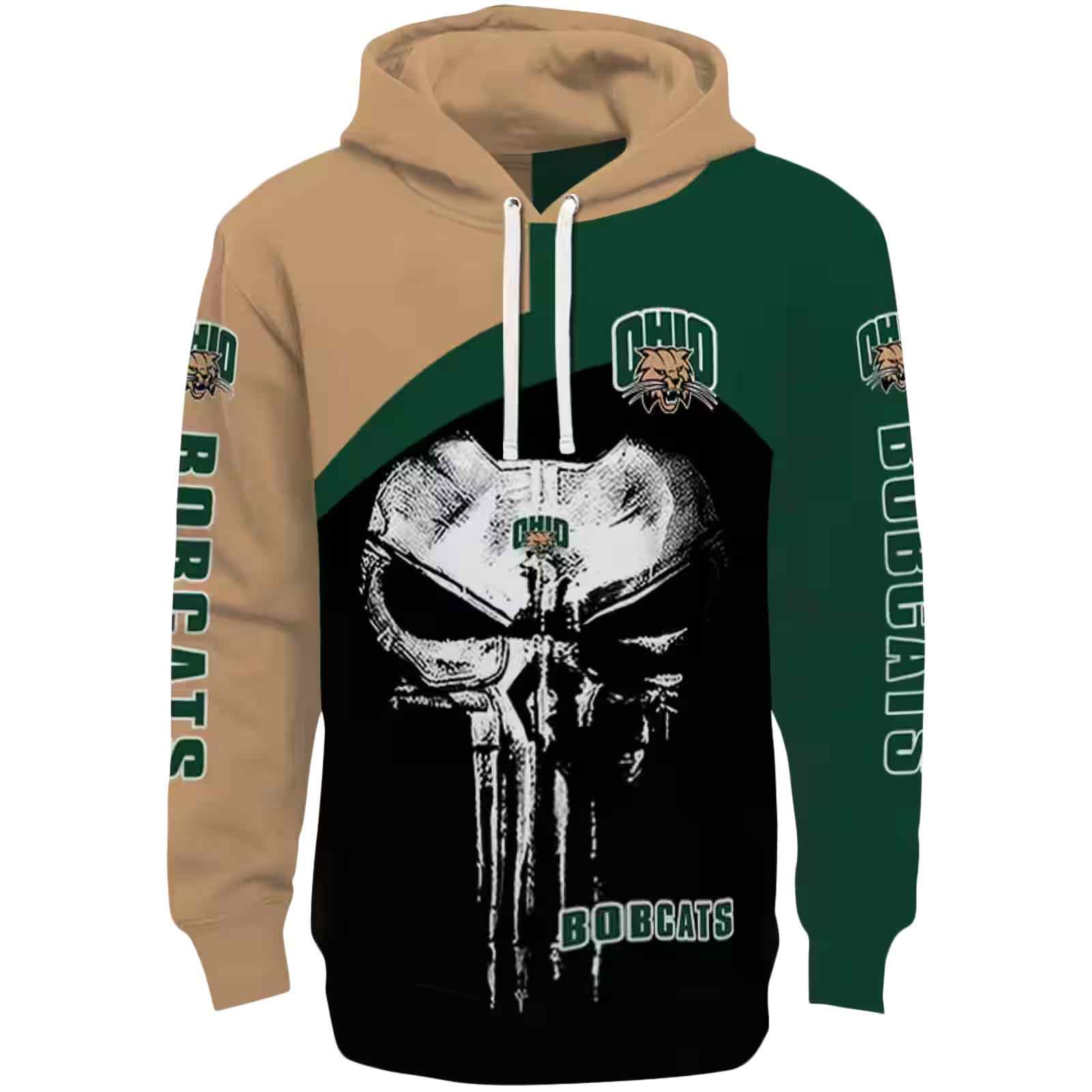 Ohio Bobcats Skull Punisher Tan Black Hoodie