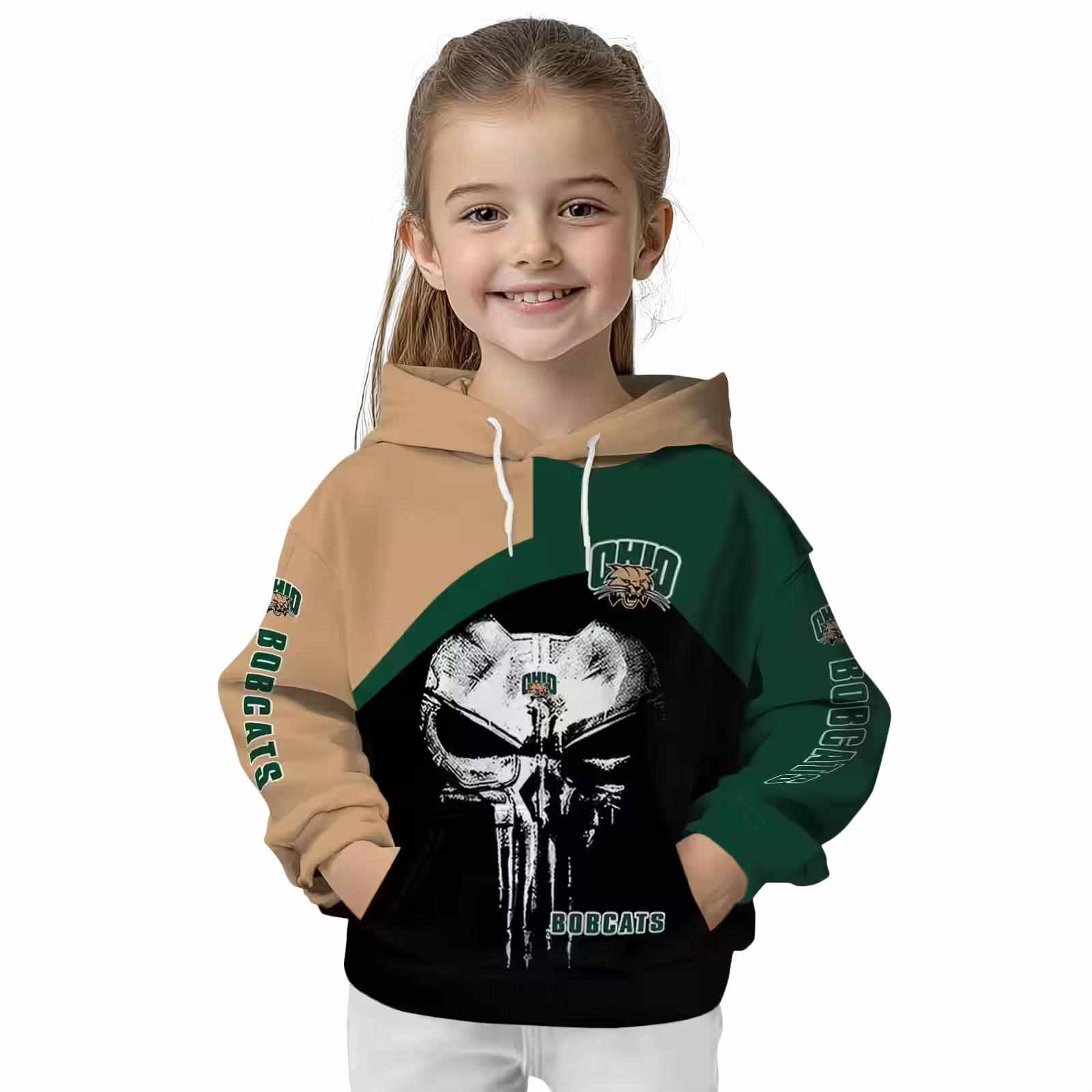 ohio bobcats skull punisher tan black hoodie top rated