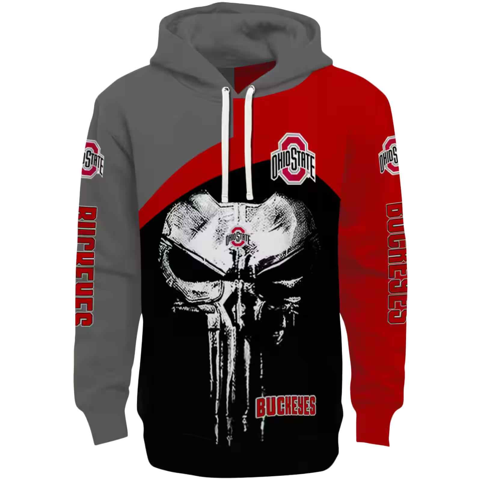 Ohio State Buckeyes Skull Punisher Gray Black Hoodie