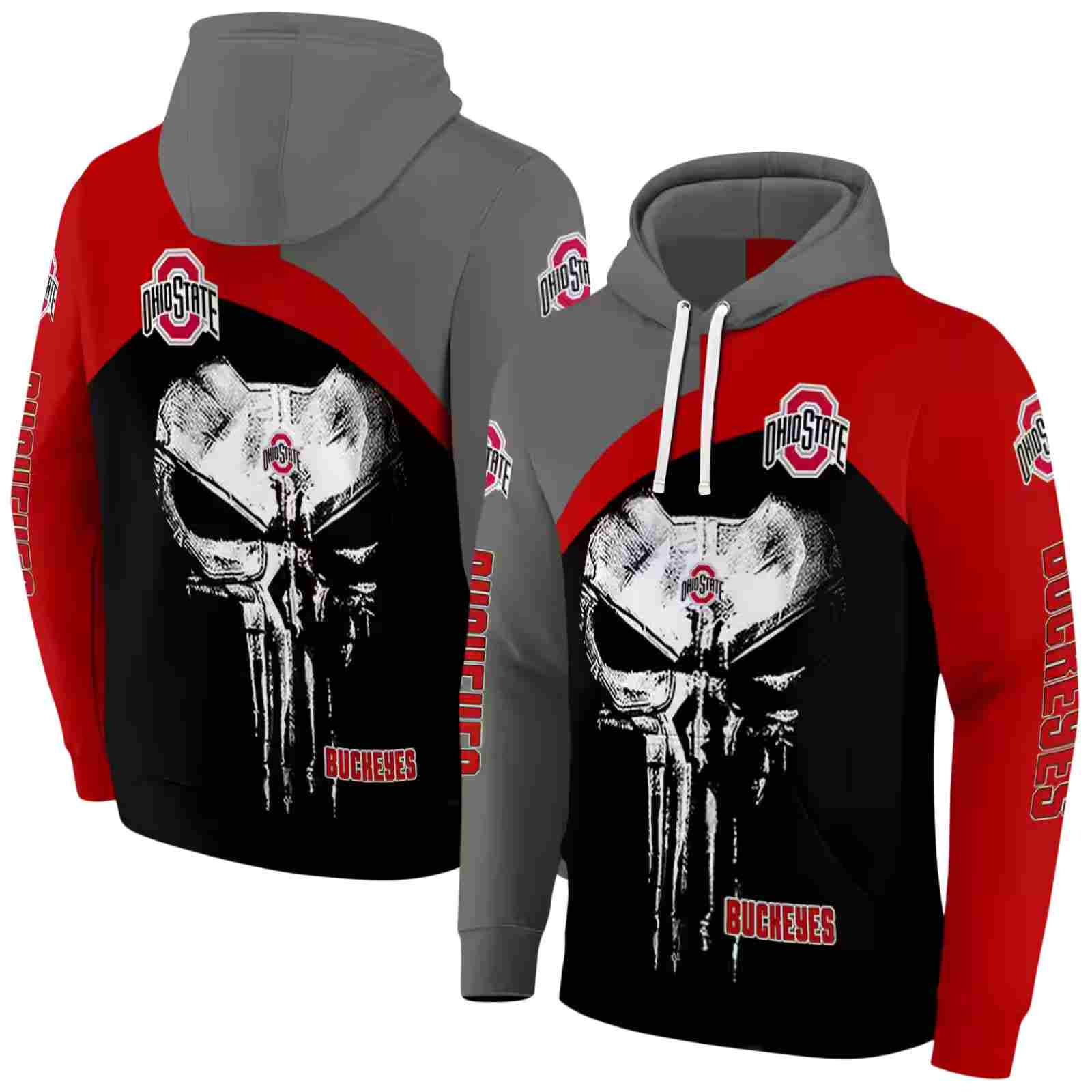 ohio state buckeyes skull punisher gray black hoodie fashion forward