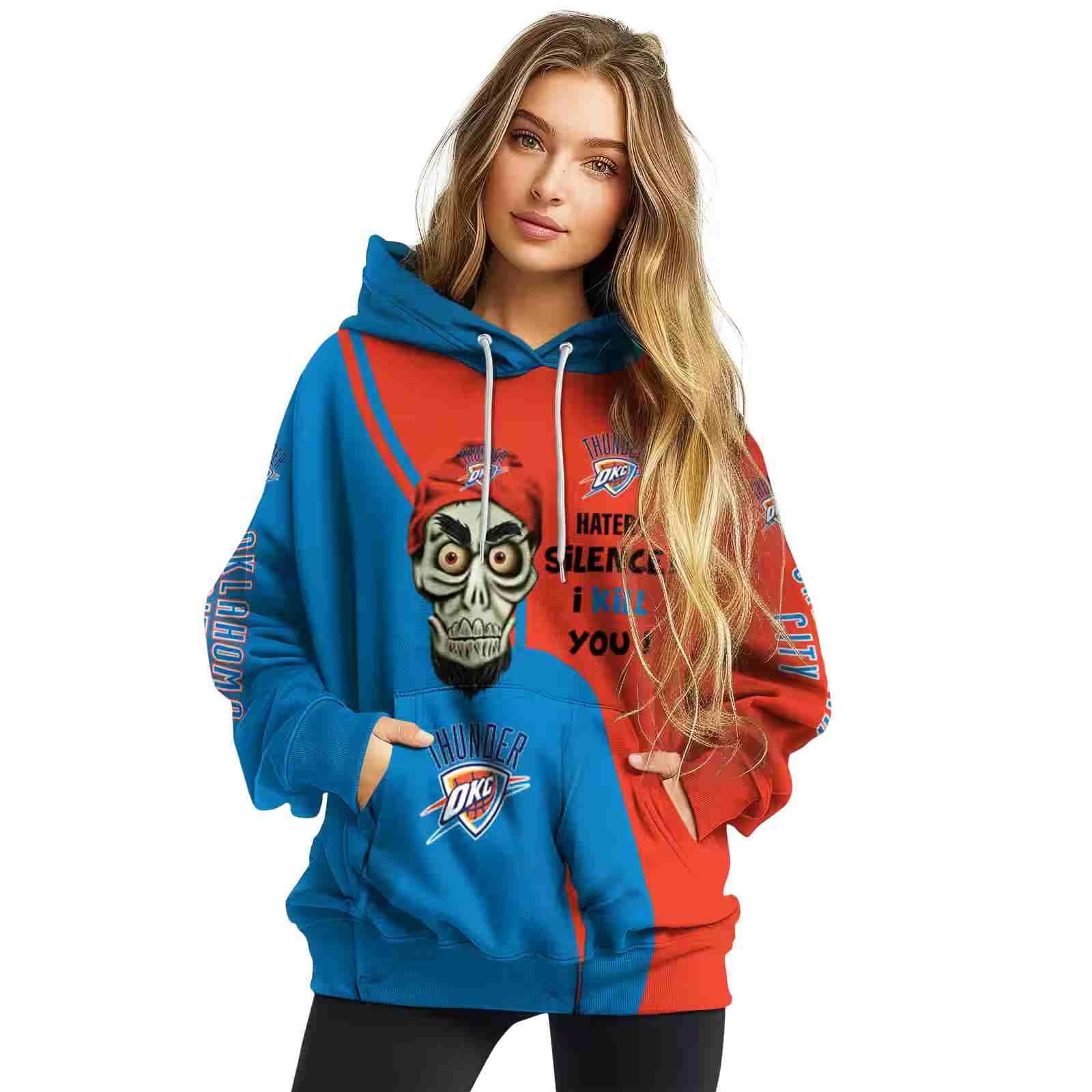 oklahoma city thunder achmed skull blue hoodie high quality